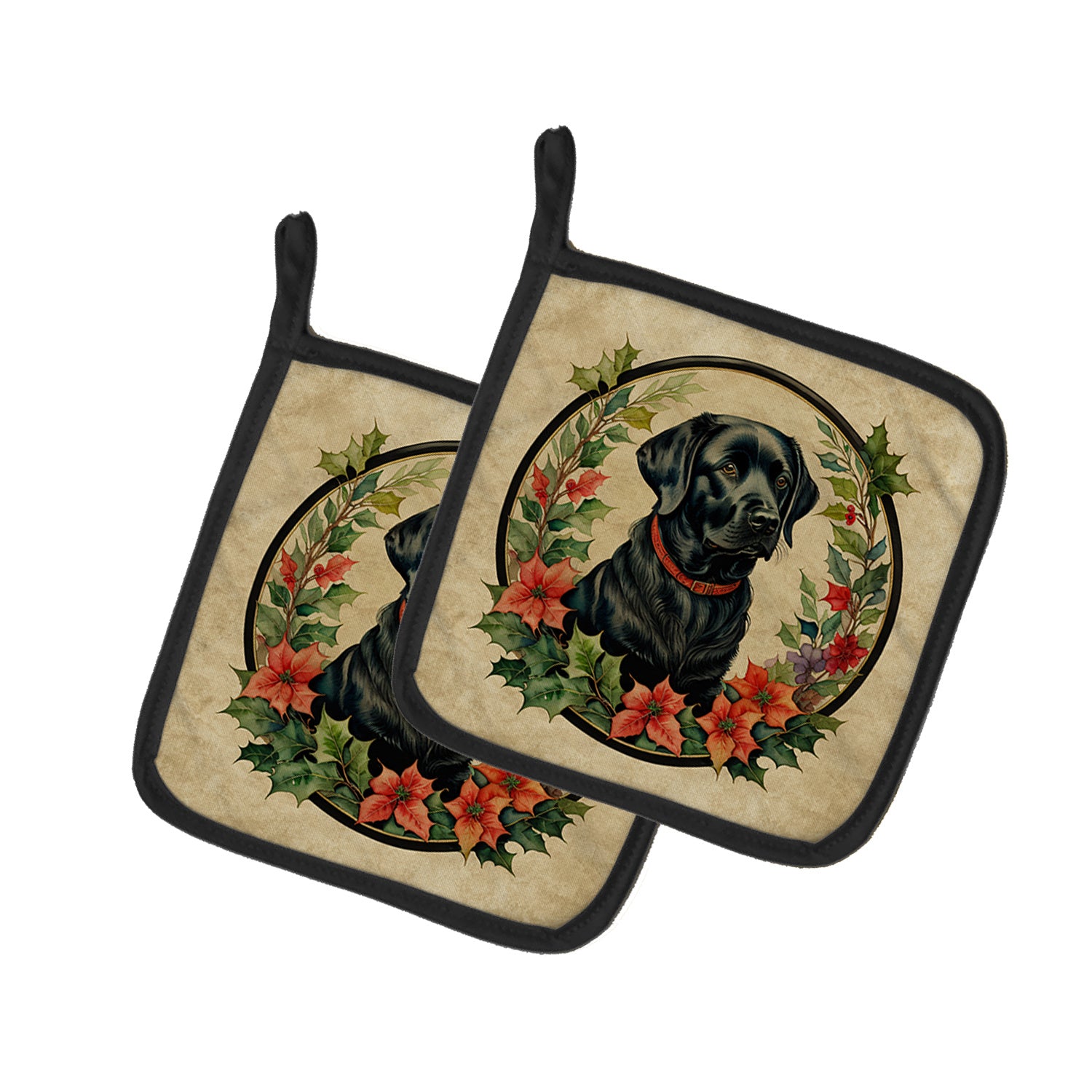 Labrador Retriever Christmas Flowers Pair of Pot Holders Kitchen Heat Resistant Pot Holders Sets Oven Hot Pads for Cooking Baking BBQ, 7 1/2 x 7 1/2