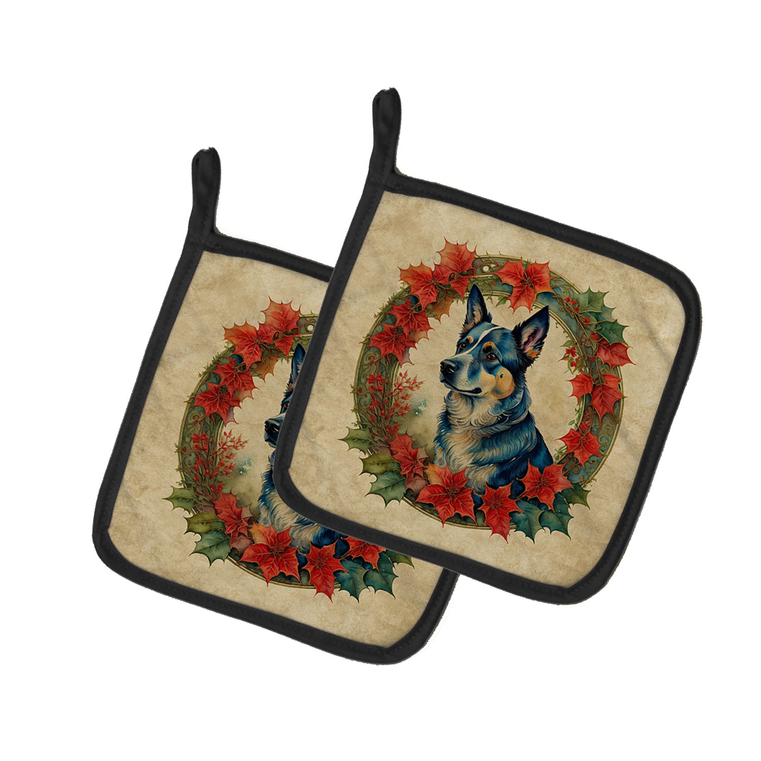 Australian Cattle Dog Christmas Flowers Pair of Pot Holders Kitchen Heat Resistant Pot Holders Sets Oven Hot Pads for Cooking Baking BBQ, 7 1/2 x 7 1/2