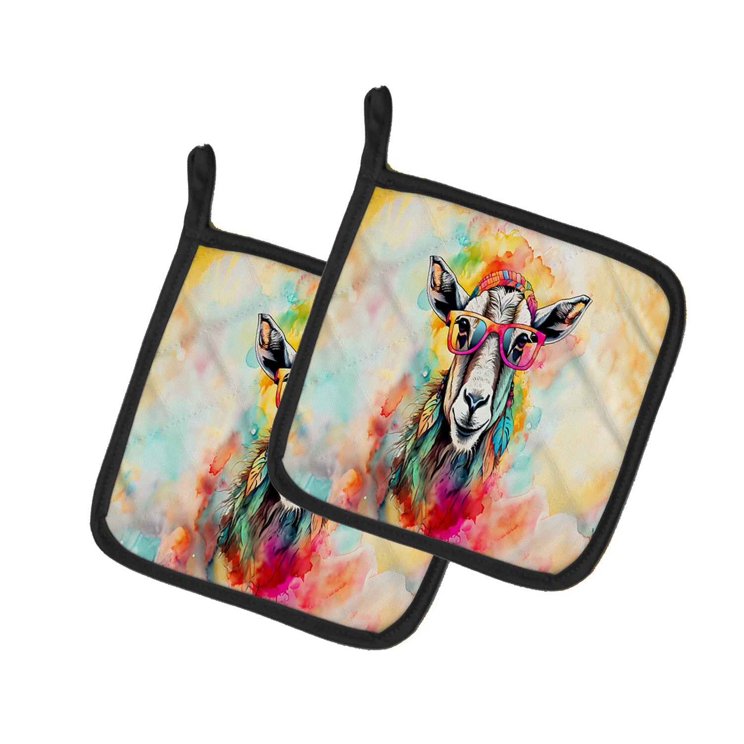 NEW Hippie Animal Goat Pair of Pot Holders Kitchen Heat Resistant Pot Holders Sets Oven Hot Pads for Cooking Baking BBQ, 7 1/2 x 7 1/2