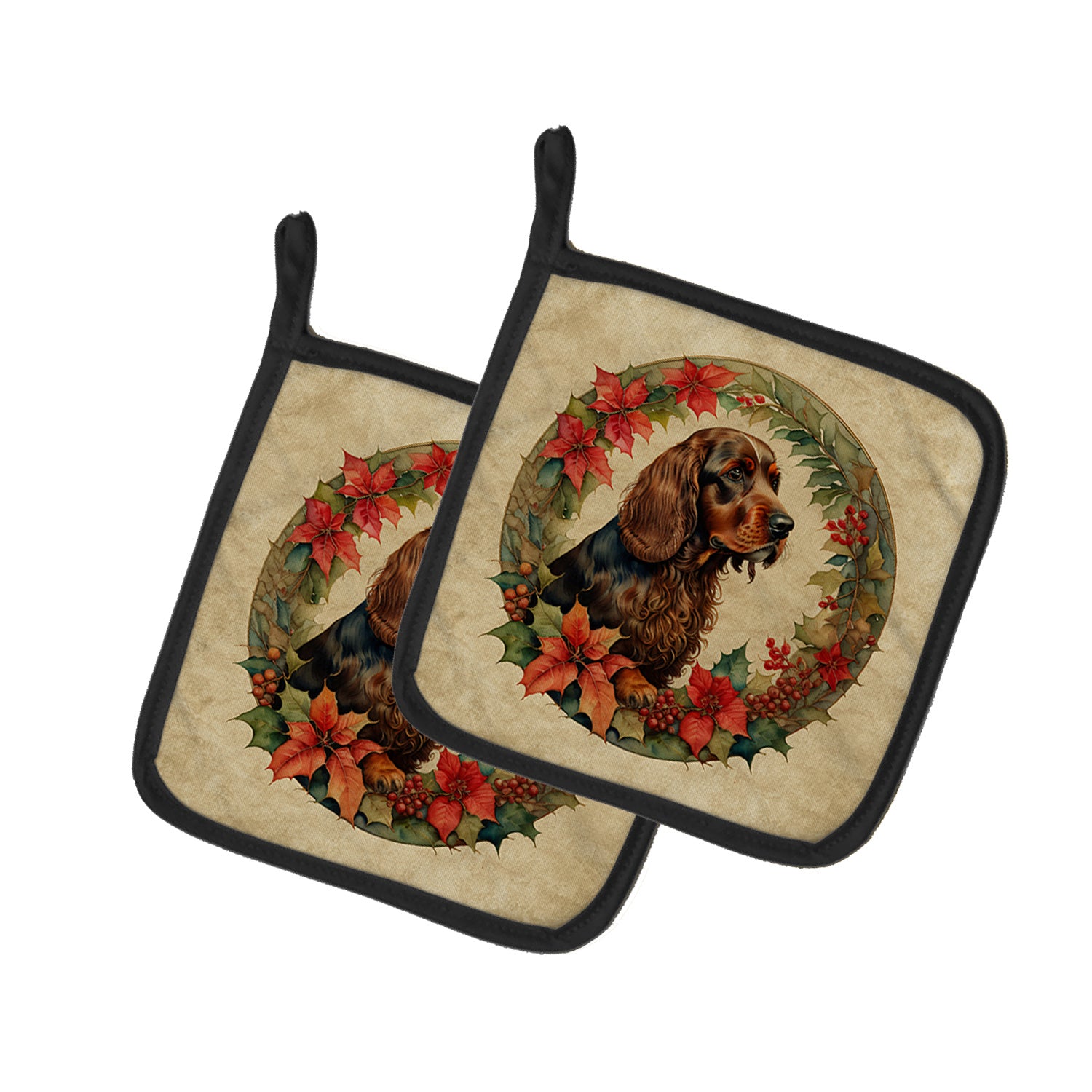 Field Spaniel Christmas Flowers Pair of Pot Holders Kitchen Heat Resistant Pot Holders Sets Oven Hot Pads for Cooking Baking BBQ, 7 1/2 x 7 1/2