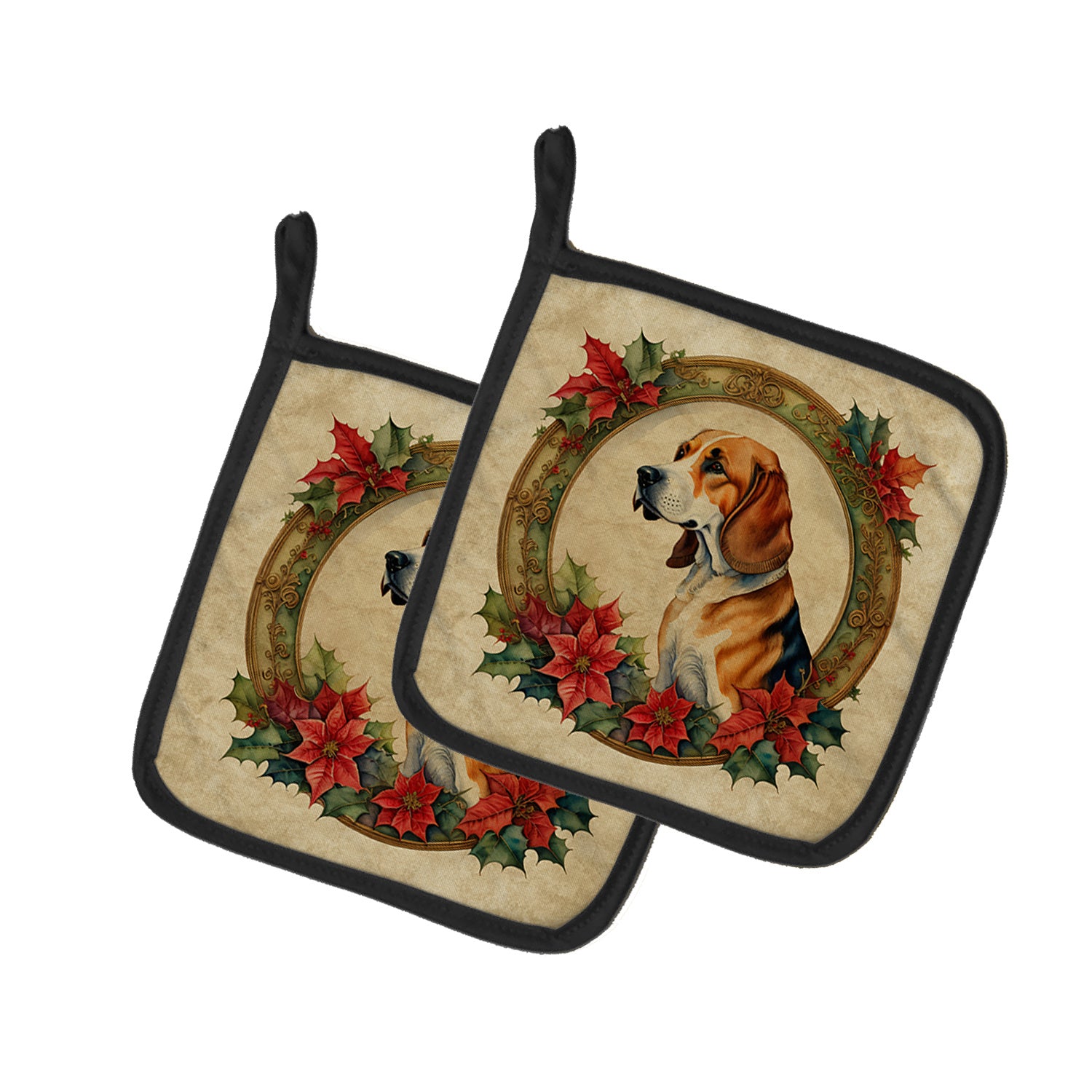 American Foxhound Christmas Flowers Pair of Pot Holders Kitchen Heat Resistant Pot Holders Sets Oven Hot Pads for Cooking Baking BBQ, 7 1/2 x 7 1/2