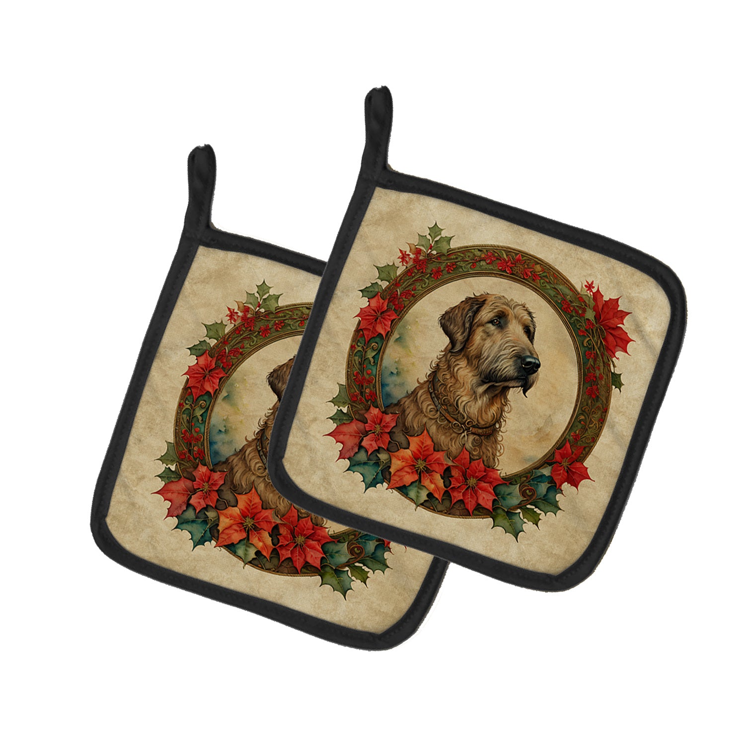 Irish Wolfhound Christmas Flowers Pair of Pot Holders Kitchen Heat Resistant Pot Holders Sets Oven Hot Pads for Cooking Baking BBQ, 7 1/2 x 7 1/2