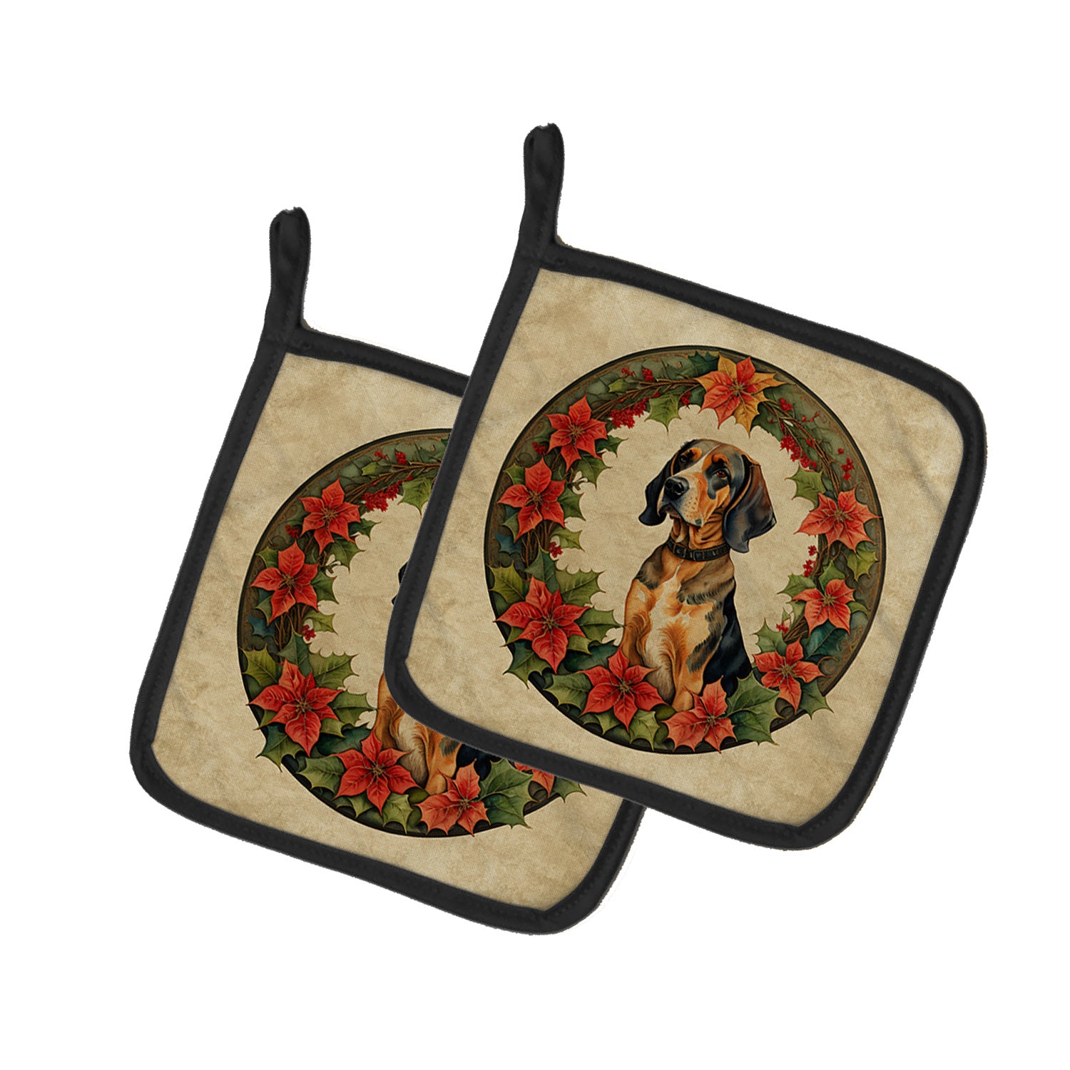 American English Coonhound Christmas Flowers Pair of Pot Holders Kitchen Heat Resistant Pot Holders Sets Oven Hot Pads for Cooking Baking BBQ, 7 1/2 x 7 1/2