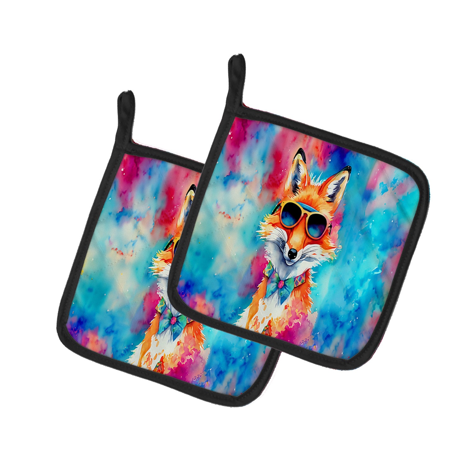 NEW Hippie Animal Fox Pair of Pot Holders Kitchen Heat Resistant Pot Holders Sets Oven Hot Pads for Cooking Baking BBQ, 7 1/2 x 7 1/2