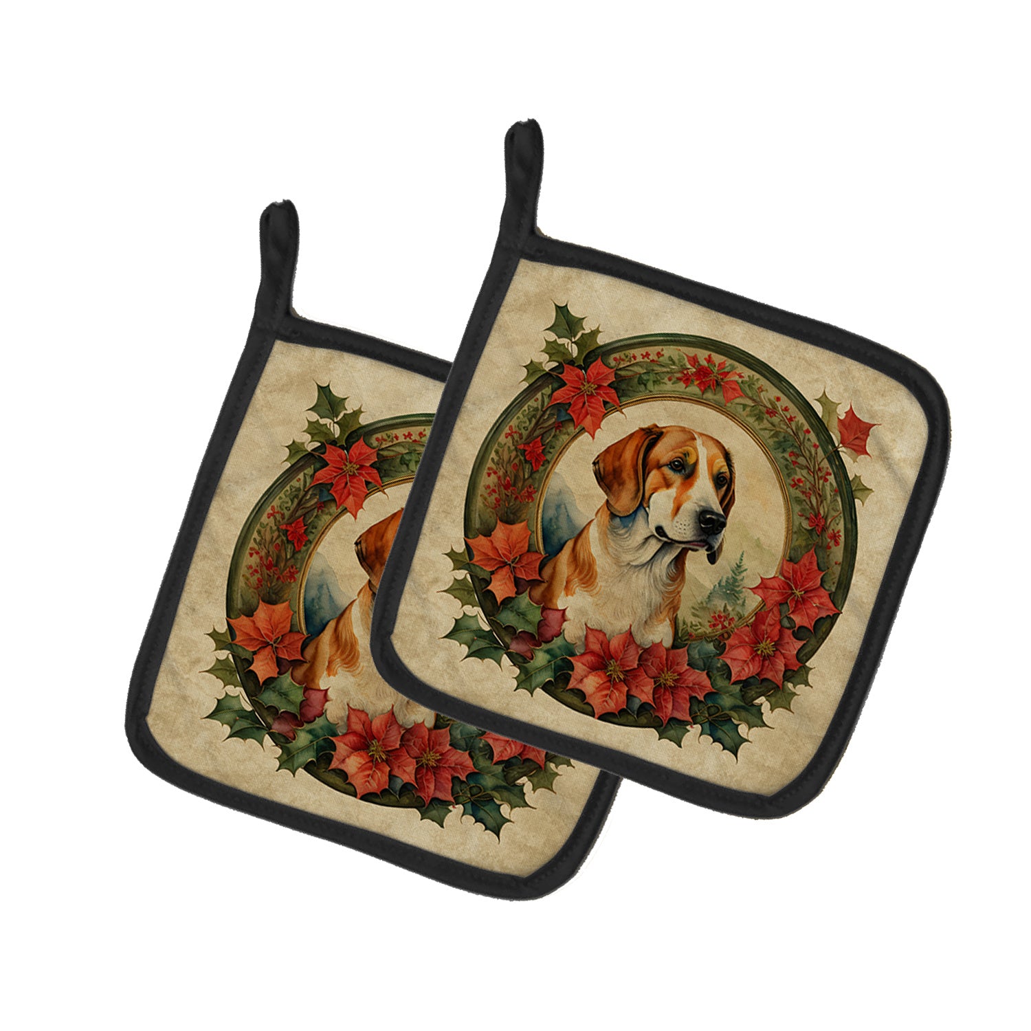 English Foxhound Christmas Flowers Pair of Pot Holders Kitchen Heat Resistant Pot Holders Sets Oven Hot Pads for Cooking Baking BBQ, 7 1/2 x 7 1/2