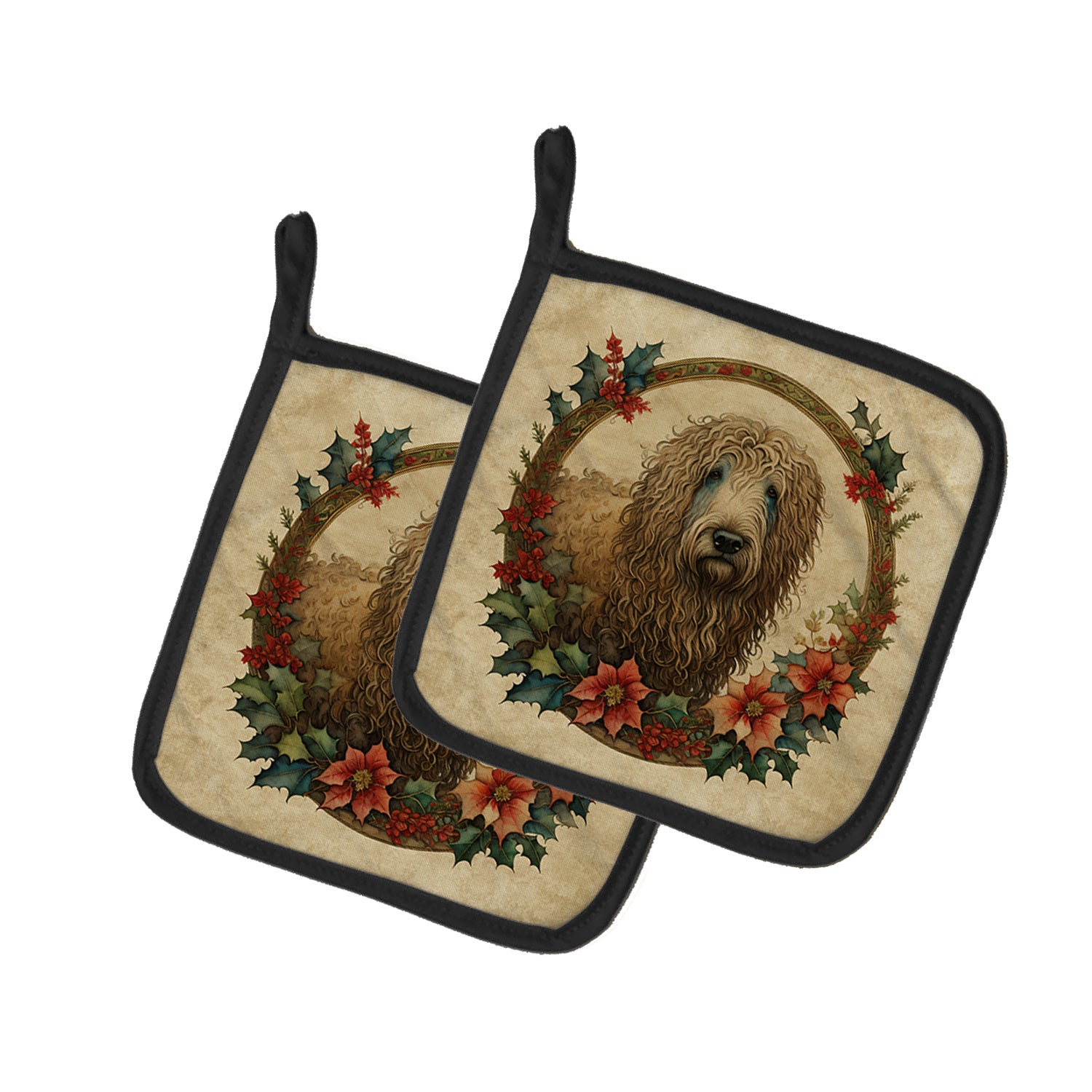 Komondor Christmas Flowers Pair of Pot Holders Kitchen Heat Resistant Pot Holders Sets Oven Hot Pads for Cooking Baking BBQ, 7 1/2 x 7 1/2