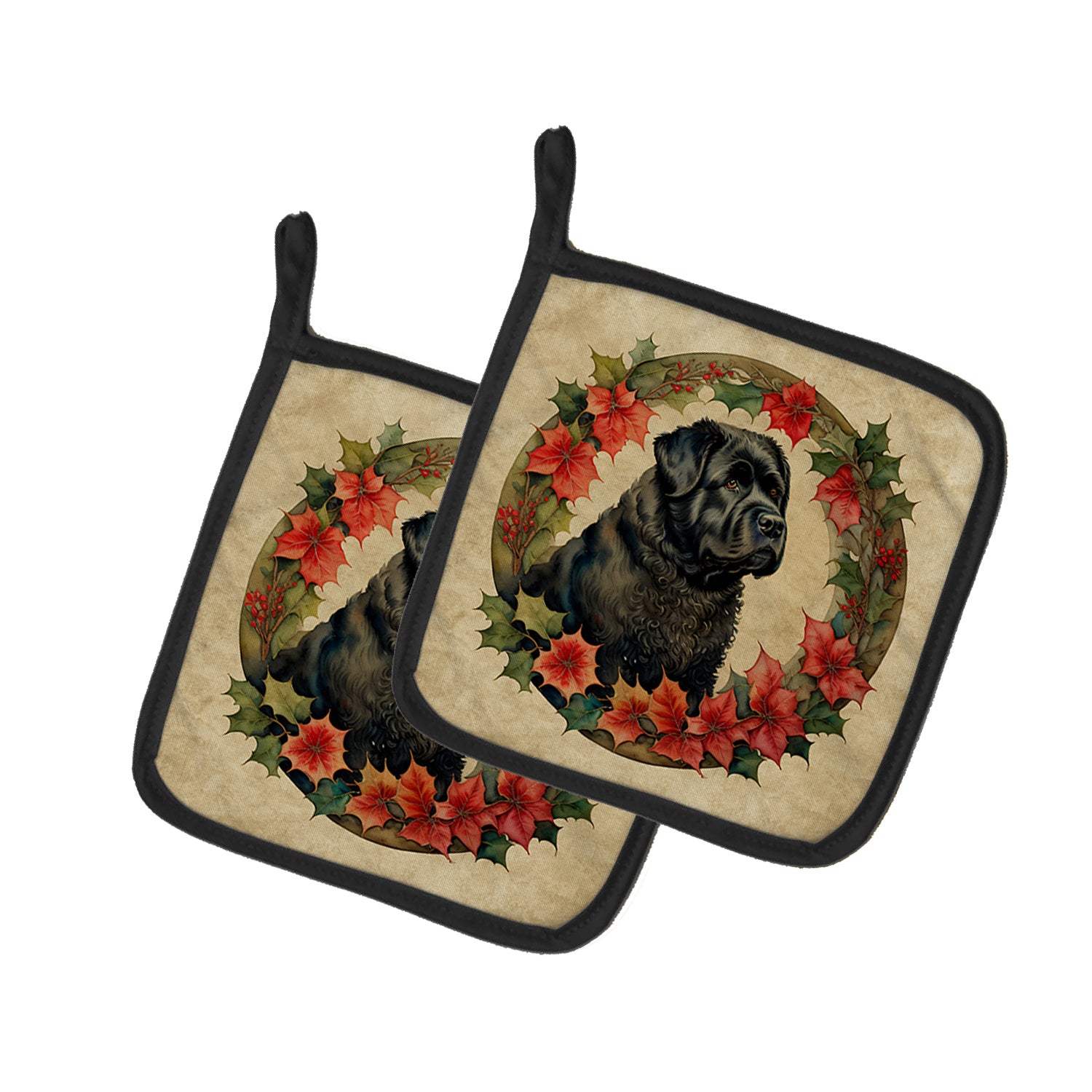 Bouvier des Flandres Christmas Flowers Pair of Pot Holders Kitchen Heat Resistant Pot Holders Sets Oven Hot Pads for Cooking Baking BBQ, 7 1/2 x 7 1/2