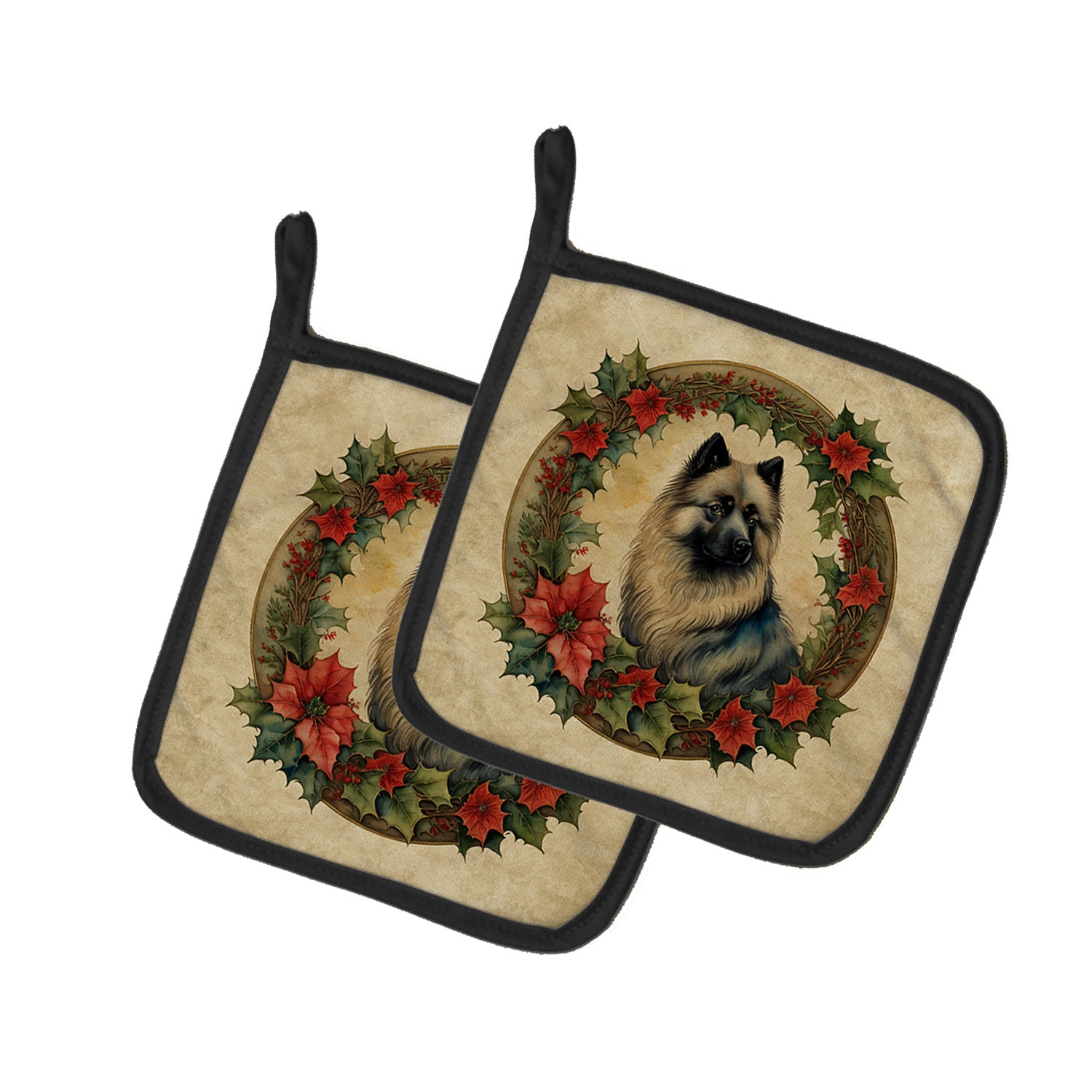 Keeshond Christmas Flowers Pair of Pot Holders Kitchen Heat Resistant Pot Holders Sets Oven Hot Pads for Cooking Baking BBQ, 7 1/2 x 7 1/2