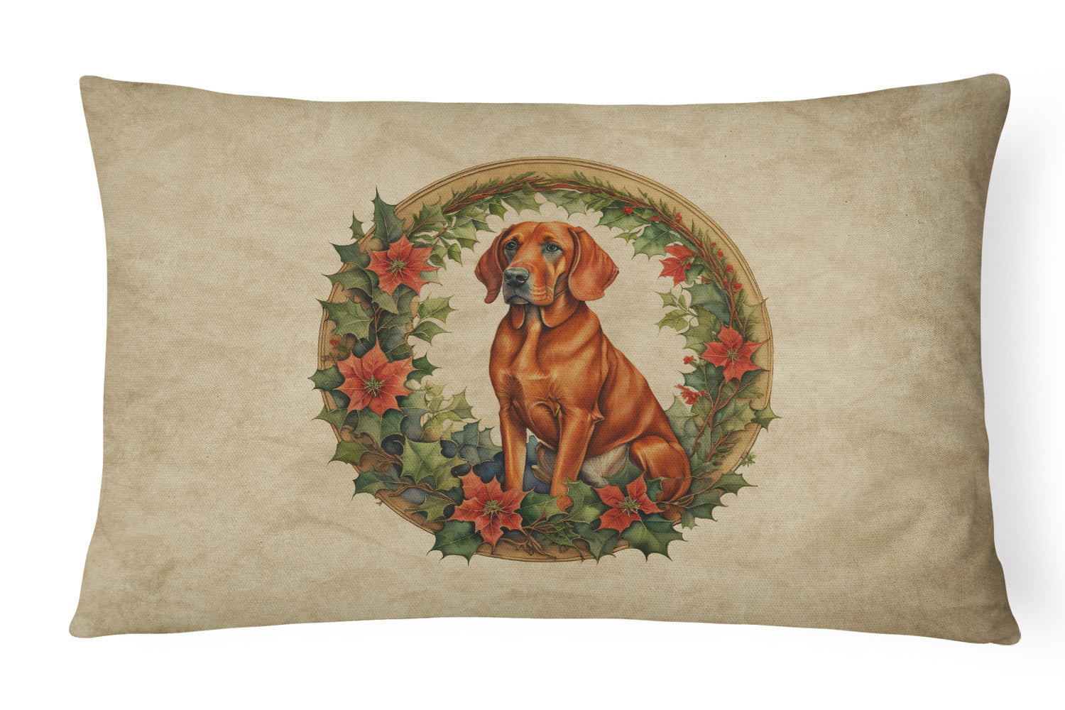 Christmas Flowers Frame Throw Pillow Throw Pillow for Indoor Couch Bed Outdoor Patio Washable, Red Redbone Coonhound 2417,12Hx16W