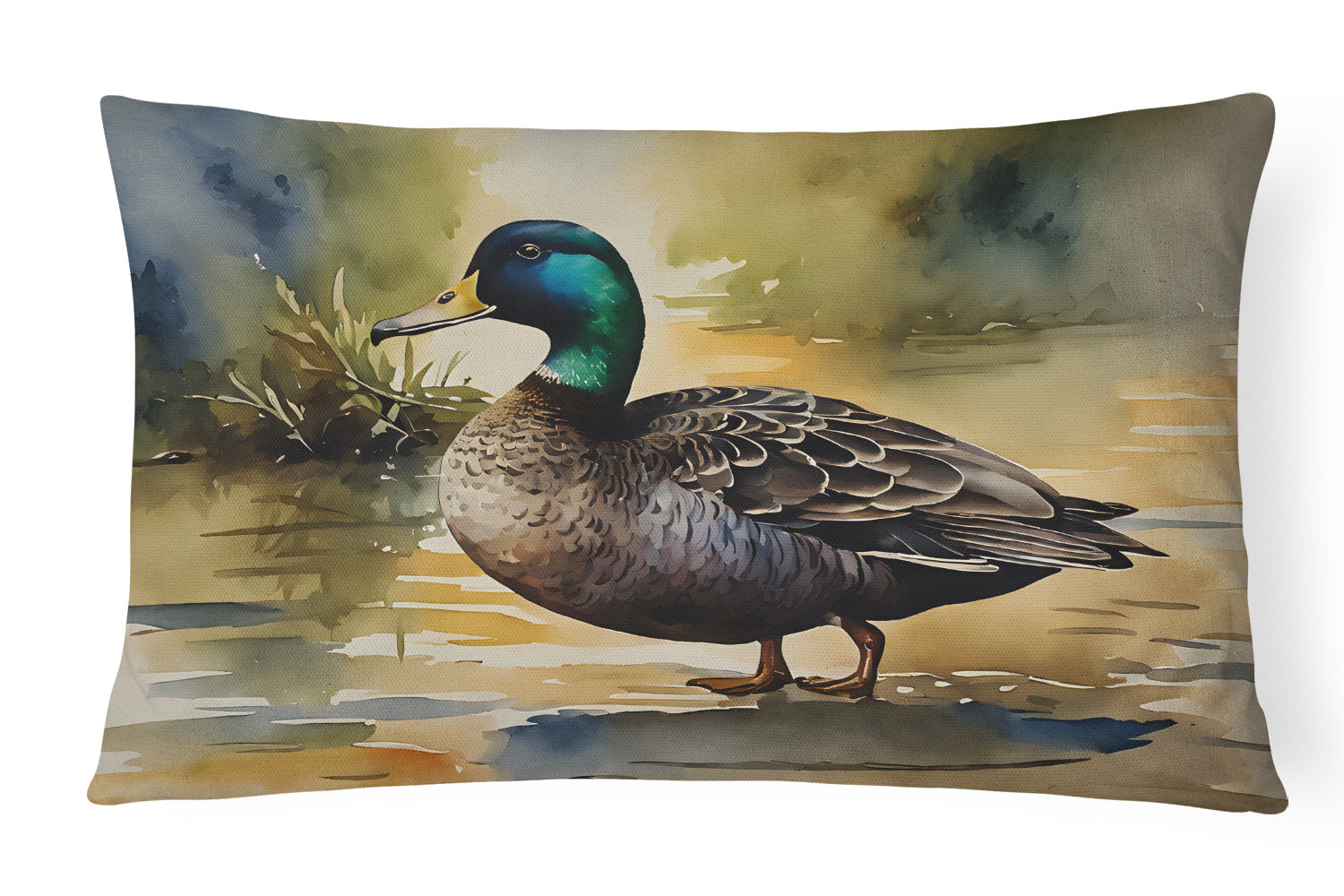 Watercolor Birds Throw Pillow Throw Pillow for Indoor Couch Bed Outdoor Patio Washable, American Black Duck 3180,12Hx16W