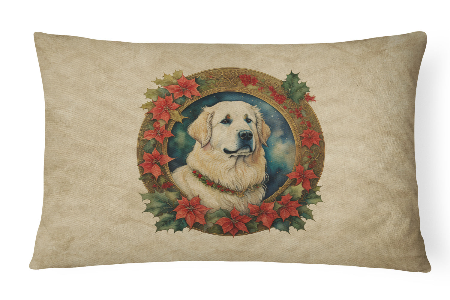 Christmas Flowers Frame Throw Pillow Throw Pillow for Indoor Couch Bed Outdoor Patio Washable, Great Pyrenees 2372,12Hx16W