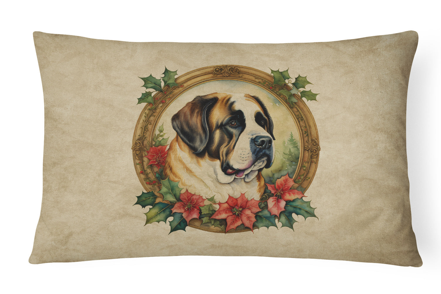 Christmas Flowers Frame Throw Pillow Throw Pillow for Indoor Couch Bed Outdoor Patio Washable, Saint Bernard 2420,12Hx16W