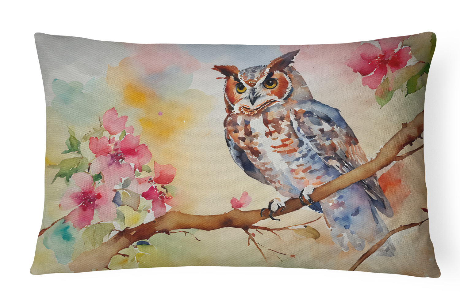 Watercolor Birds Throw Pillow Throw Pillow for Indoor Couch Bed Outdoor Patio Washable, Eastern Screech Owl 3219,12Hx16W