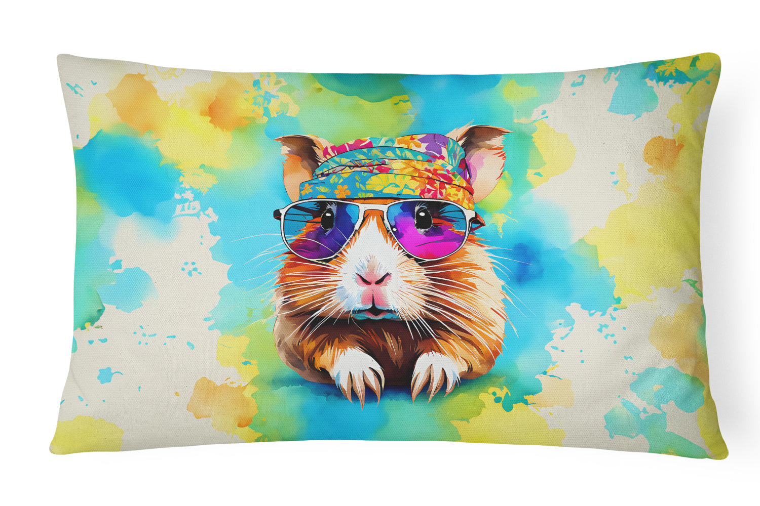 Hippie Animals Throw Pillow Throw Pillow for Indoor Couch Bed Outdoor Patio Washable, Guinea Pig 3960,12Hx16W