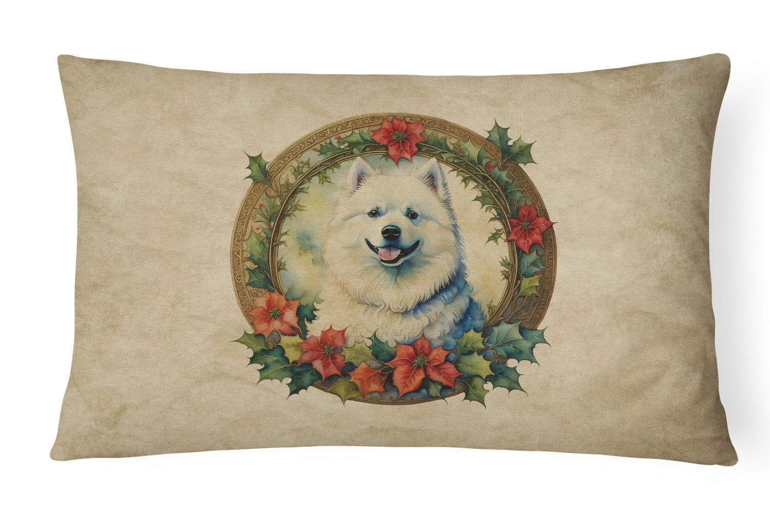 Christmas Flowers Frame Throw Pillow Throw Pillow for Indoor Couch Bed Outdoor Patio Washable, Samoyed 2422,12Hx16W