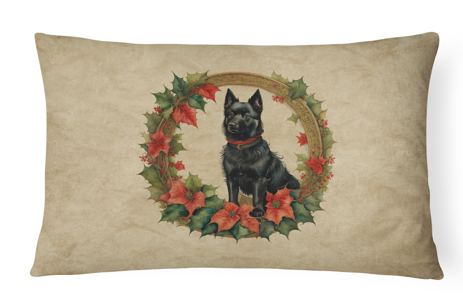 Christmas Flowers Frame Throw Pillow Throw Pillow for Indoor Couch Bed Outdoor Patio Washable, Schipperke 2423,12Hx16W