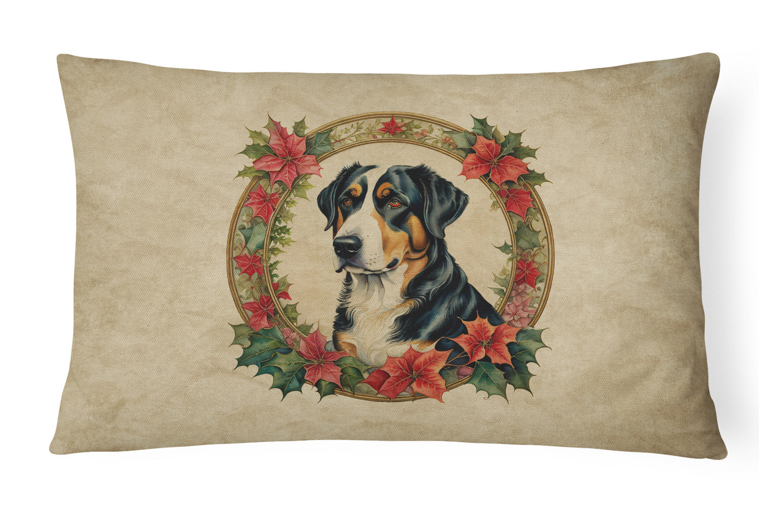 Christmas Flowers Frame Throw Pillow Throw Pillow for Indoor Couch Bed Outdoor Patio Washable, Greater Swiss Mountain Dog 2373,12Hx16W