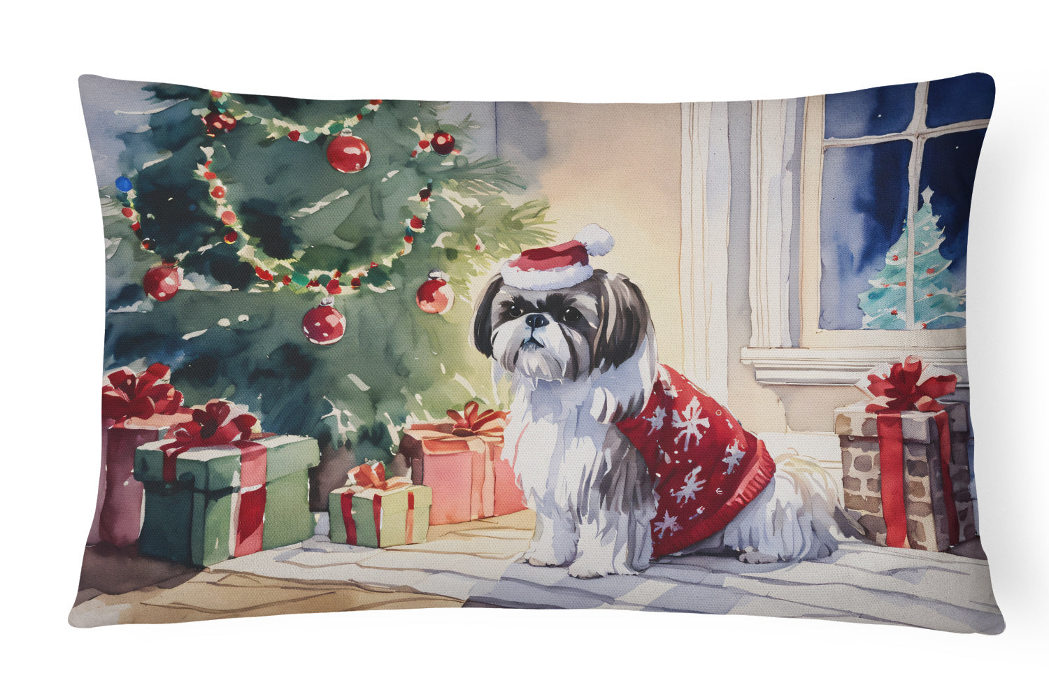 Cozy Christmas Throw Pillow Throw Pillow for Indoor Couch Bed Outdoor Patio Washable, Shih Tzu 2752,12Hx16W