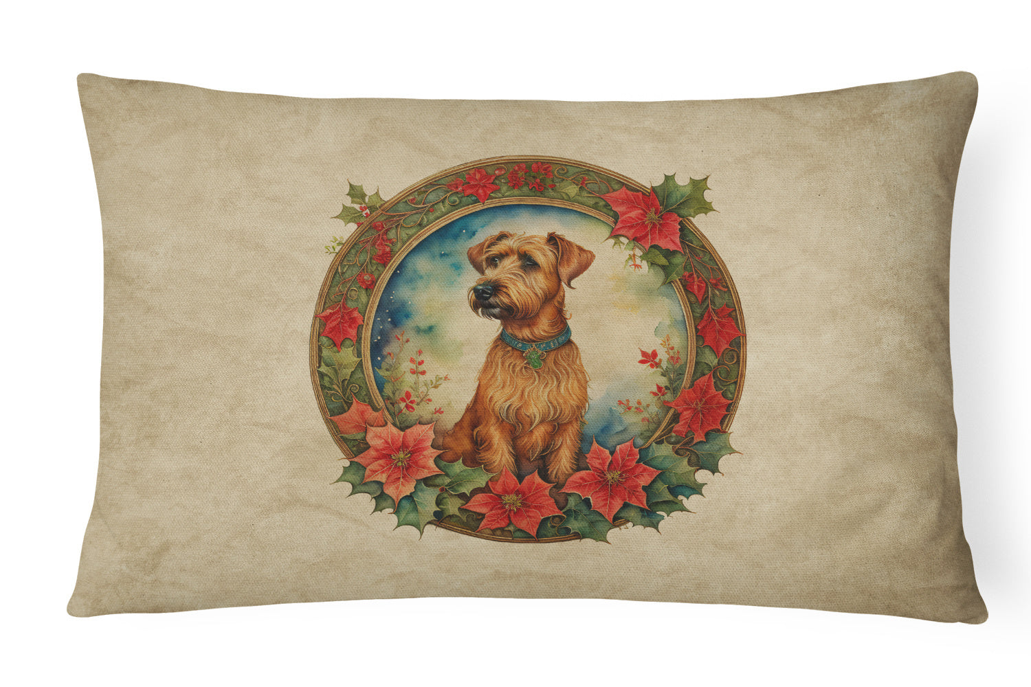 Christmas Flowers Frame Throw Pillow Throw Pillow for Indoor Couch Bed Outdoor Patio Washable, Irish Terrier 2377,12Hx16W