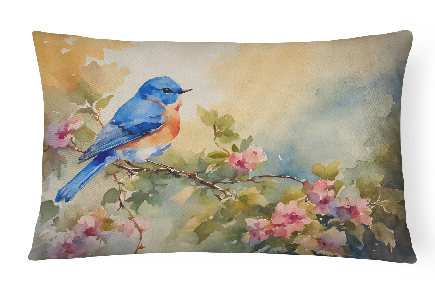 Watercolor Birds Throw Pillow Throw Pillow for Indoor Couch Bed Outdoor Patio Washable, Bluebird 3191,12Hx16W