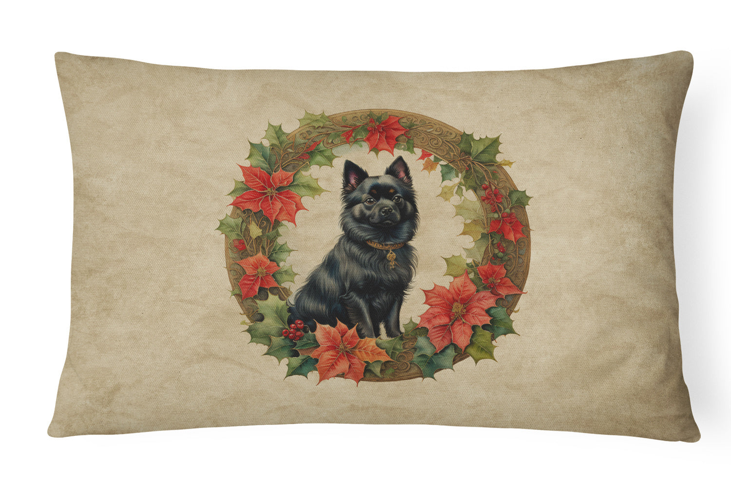 Christmas Flowers Frame Throw Pillow Throw Pillow for Indoor Couch Bed Outdoor Patio Washable, German Spitz 2368,12Hx16W