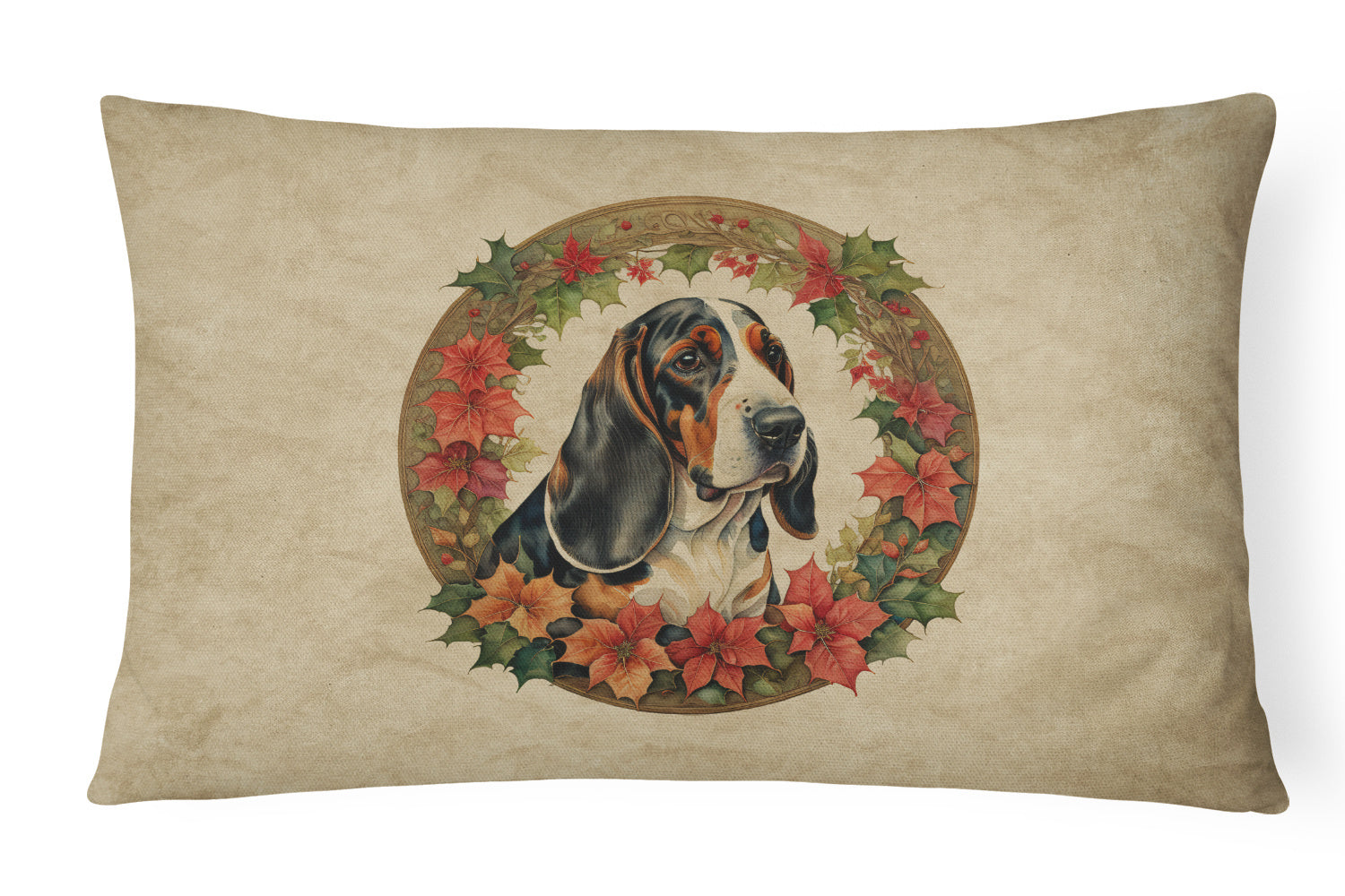 Christmas Flowers Frame Throw Pillow Throw Pillow for Indoor Couch Bed Outdoor Patio Washable, Basset Hound 2313,12Hx16W