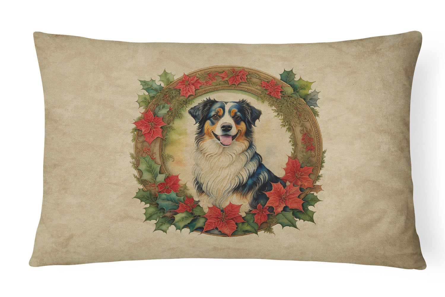 Christmas Flowers Frame Throw Pillow Throw Pillow for Indoor Couch Bed Outdoor Patio Washable, Australian Shepherd 2309,12Hx16W