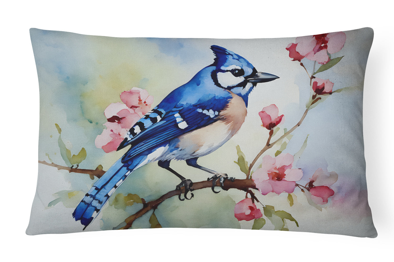 Watercolor Birds Throw Pillow Throw Pillow for Indoor Couch Bed Outdoor Patio Washable, Blue Jay 3186,12Hx16W