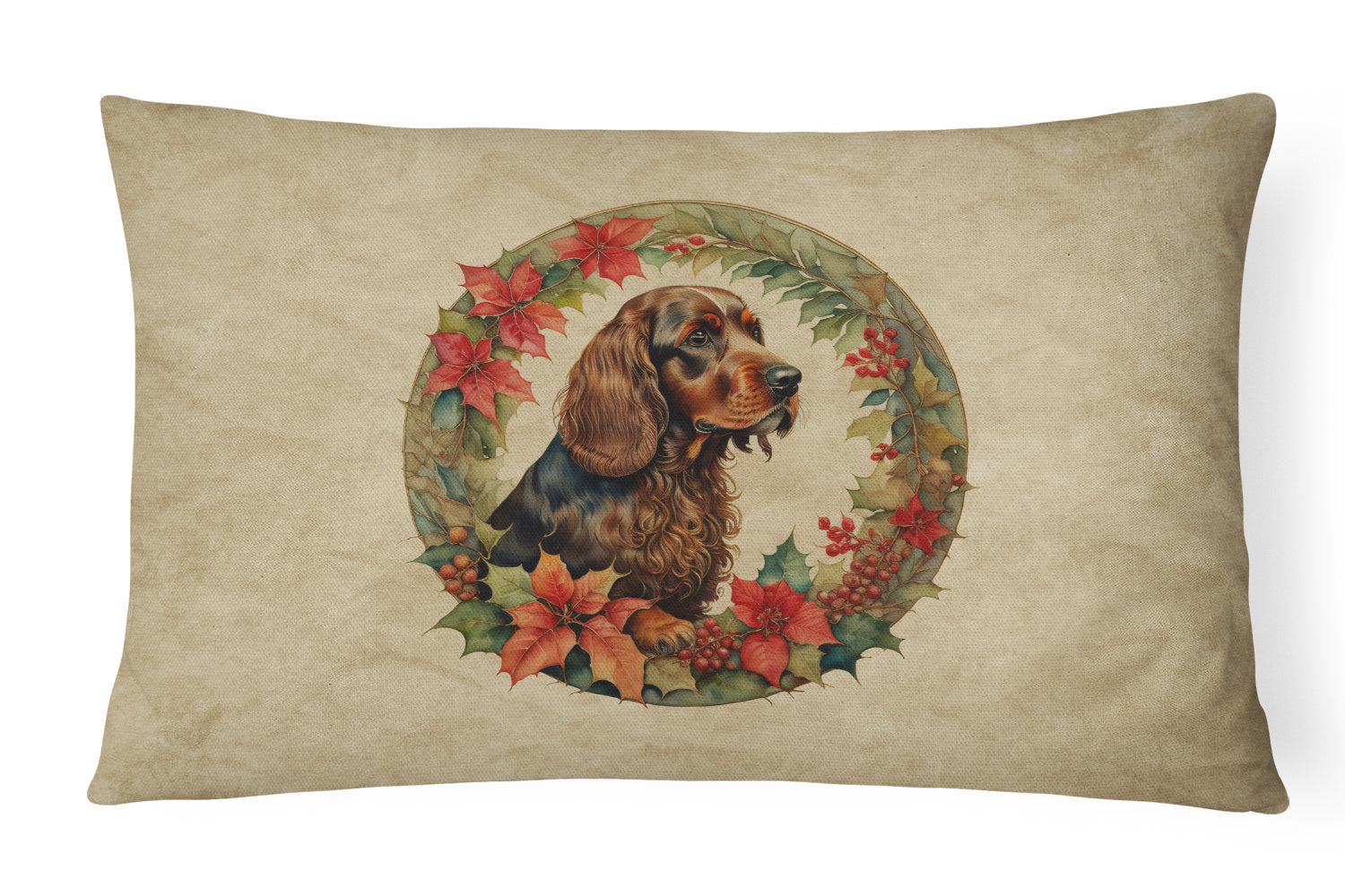 Christmas Flowers Frame Throw Pillow Throw Pillow for Indoor Couch Bed Outdoor Patio Washable, Field Spaniel 2362,12Hx16W