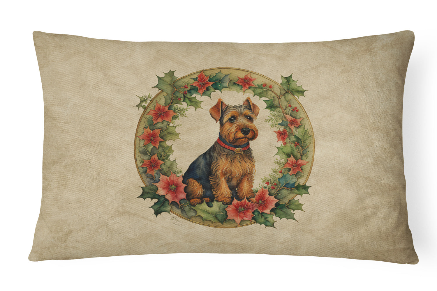 Christmas Flowers Frame Throw Pillow Throw Pillow for Indoor Couch Bed Outdoor Patio Washable, Welsh Terrier 2444,12Hx16W