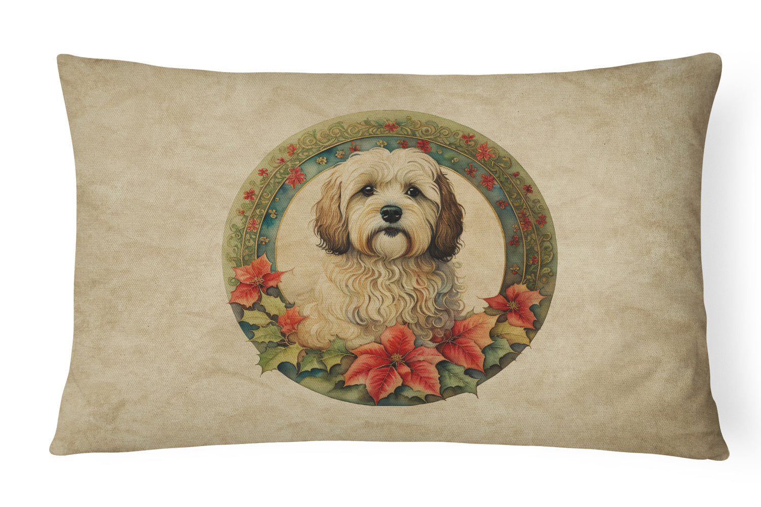 Christmas Flowers Frame Throw Pillow Throw Pillow for Indoor Couch Bed Outdoor Patio Washable, Havanese 2375,12Hx16W