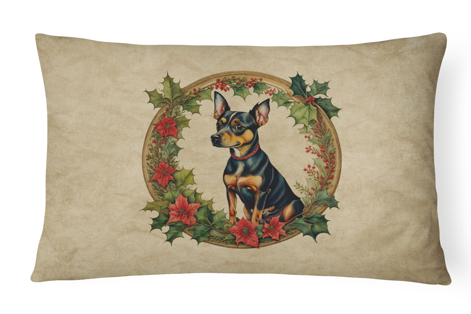 Christmas Flowers Frame Throw Pillow Throw Pillow for Indoor Couch Bed Outdoor Patio Washable, Miniature Pinscher 2395,12Hx16W