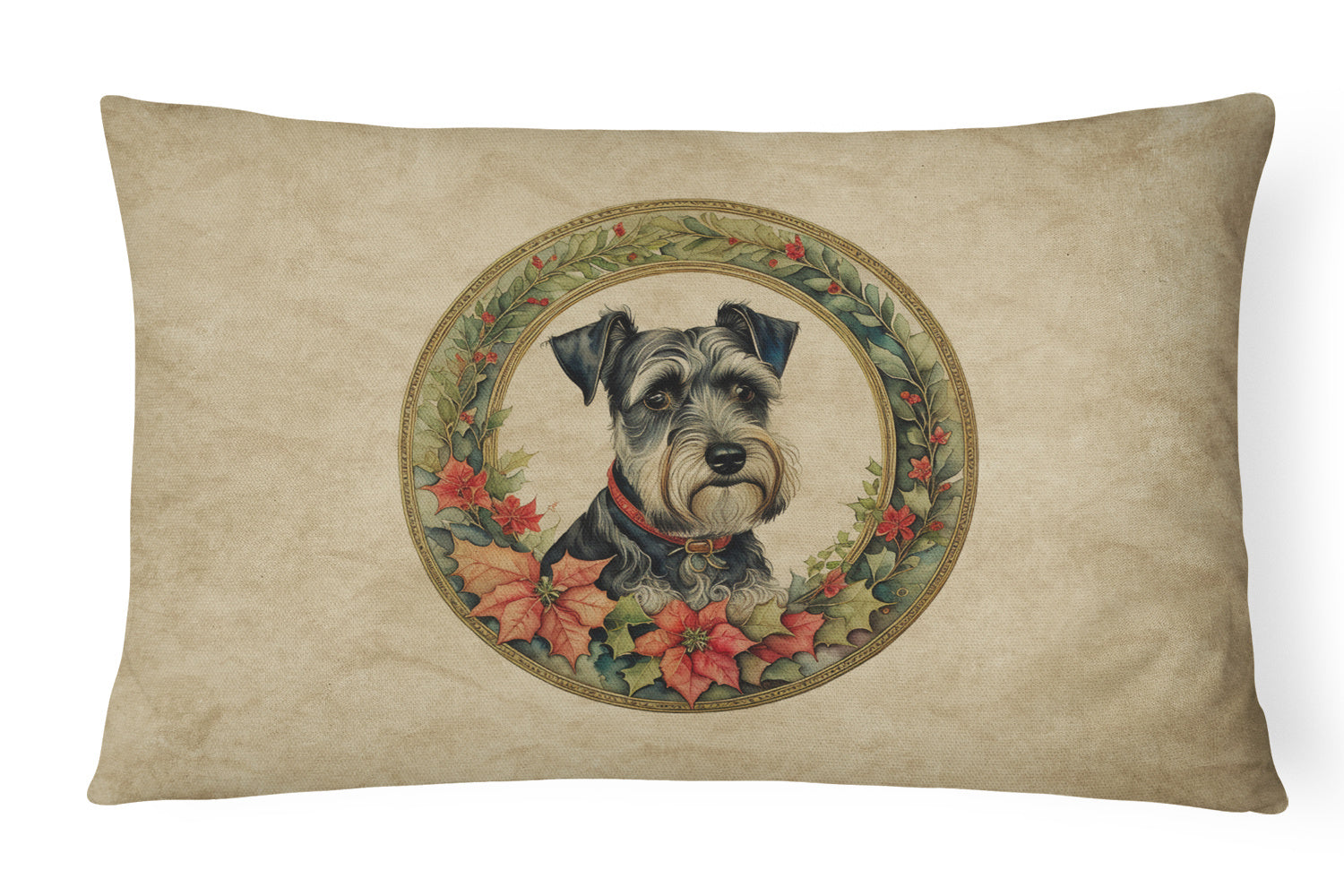 Christmas Flowers Frame Throw Pillow Throw Pillow for Indoor Couch Bed Outdoor Patio Washable, Schnauzer 2424,12Hx16W