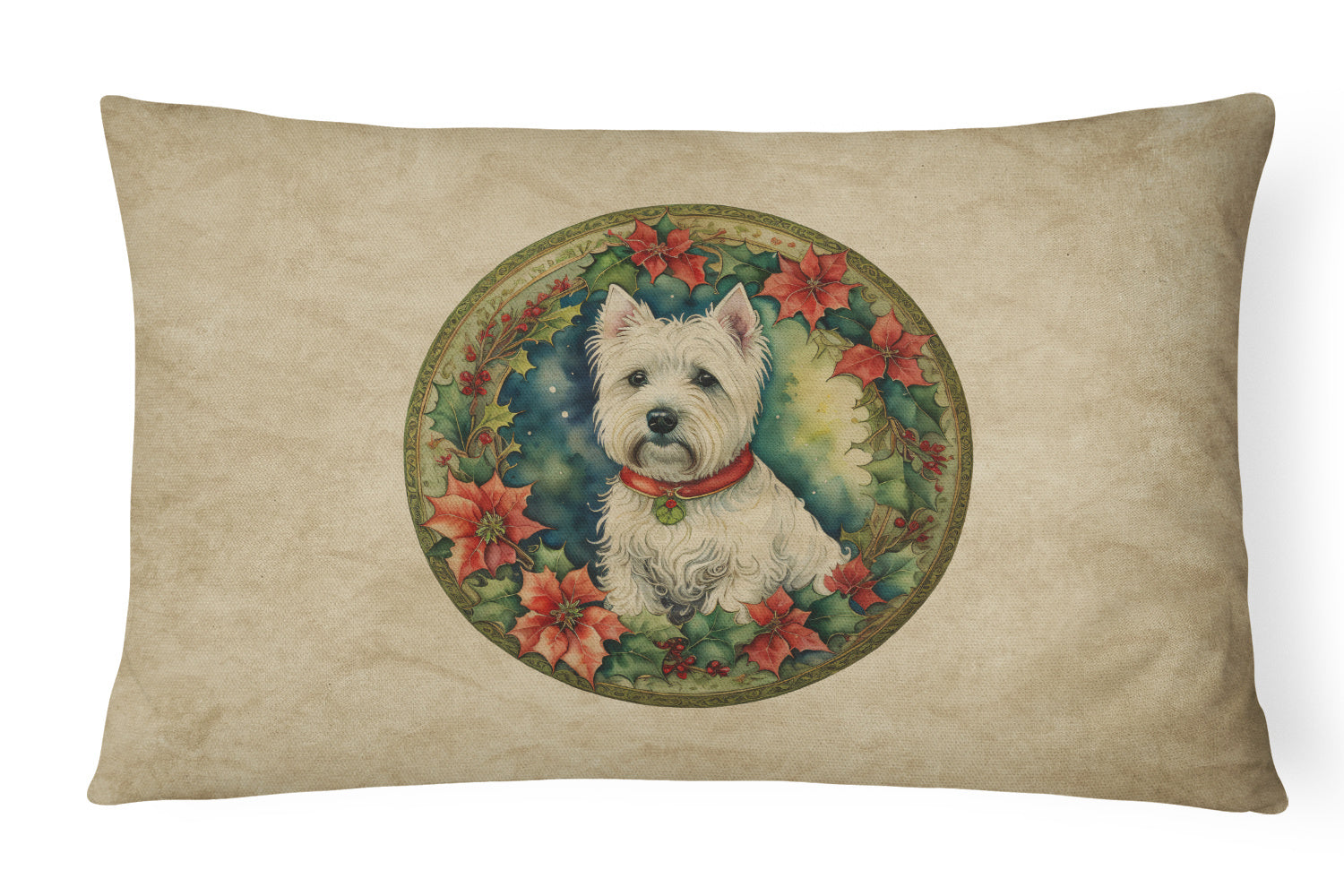 Christmas Flowers Frame Throw Pillow Throw Pillow for Indoor Couch Bed Outdoor Patio Washable, Westie 2445,12Hx16W