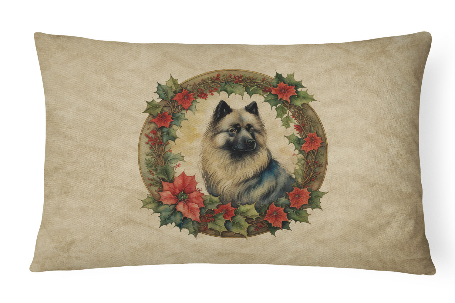 Christmas Flowers Frame Throw Pillow Throw Pillow for Indoor Couch Bed Outdoor Patio Washable, Keeshond 2383,12Hx16W