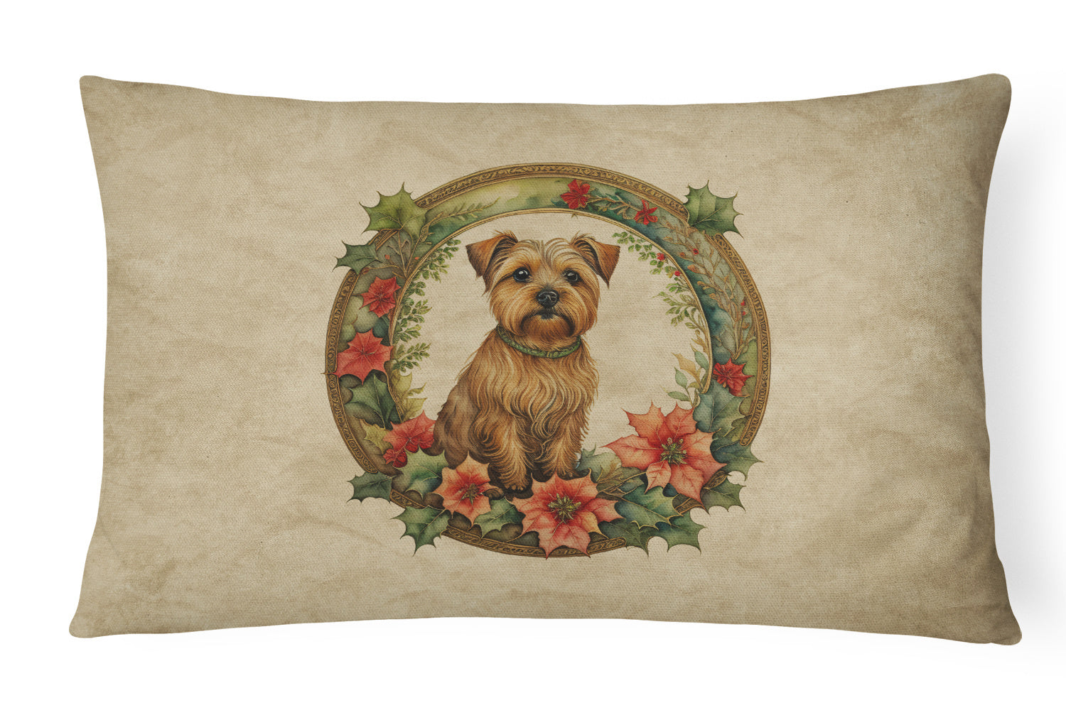 Christmas Flowers Frame Throw Pillow Throw Pillow for Indoor Couch Bed Outdoor Patio Washable, Norfolk Terrier 2397,12Hx16W