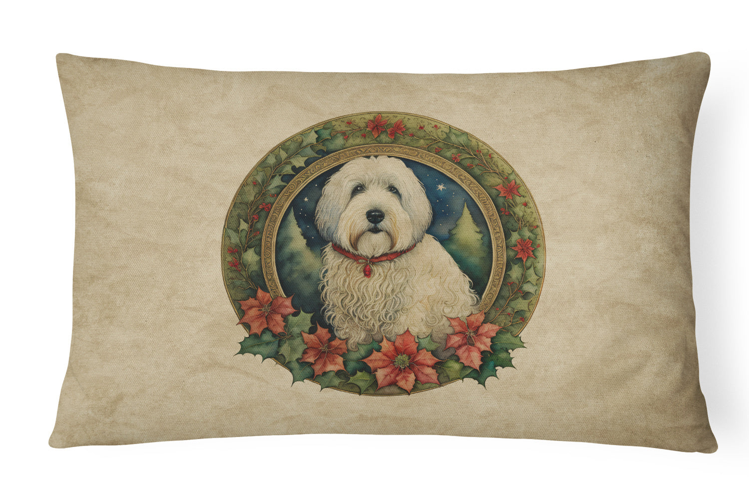 Christmas Flowers Frame Throw Pillow Throw Pillow for Indoor Couch Bed Outdoor Patio Washable, Old English Sheepdog 2401,12Hx16W