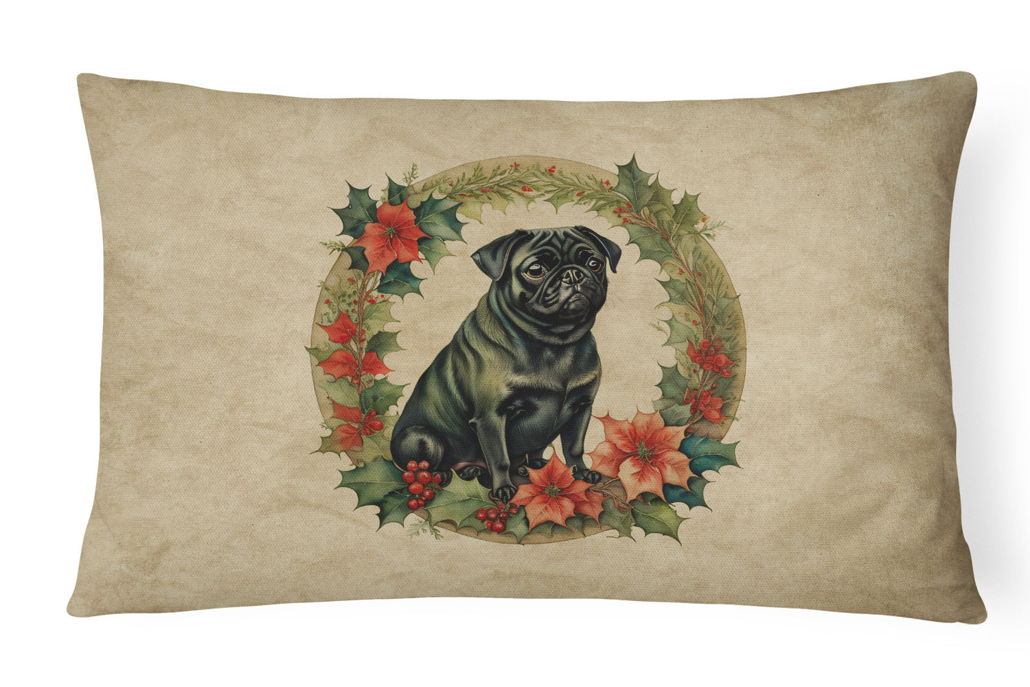 Christmas Flowers Frame Throw Pillow Throw Pillow for Indoor Couch Bed Outdoor Patio Washable, Pug 2413,12Hx16W