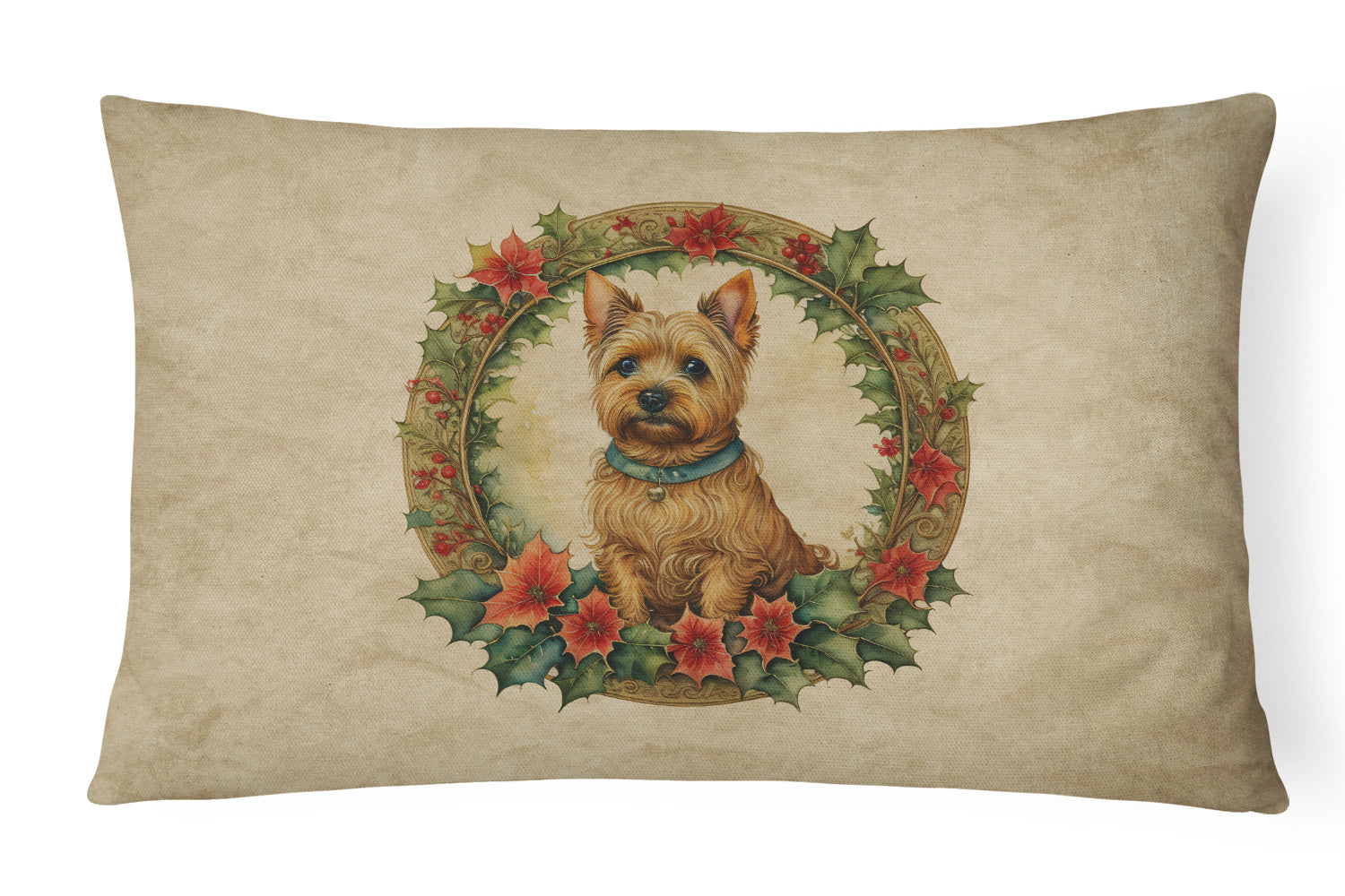 Christmas Flowers Frame Throw Pillow Throw Pillow for Indoor Couch Bed Outdoor Patio Washable, Norwich Terrier 2399,12Hx16W