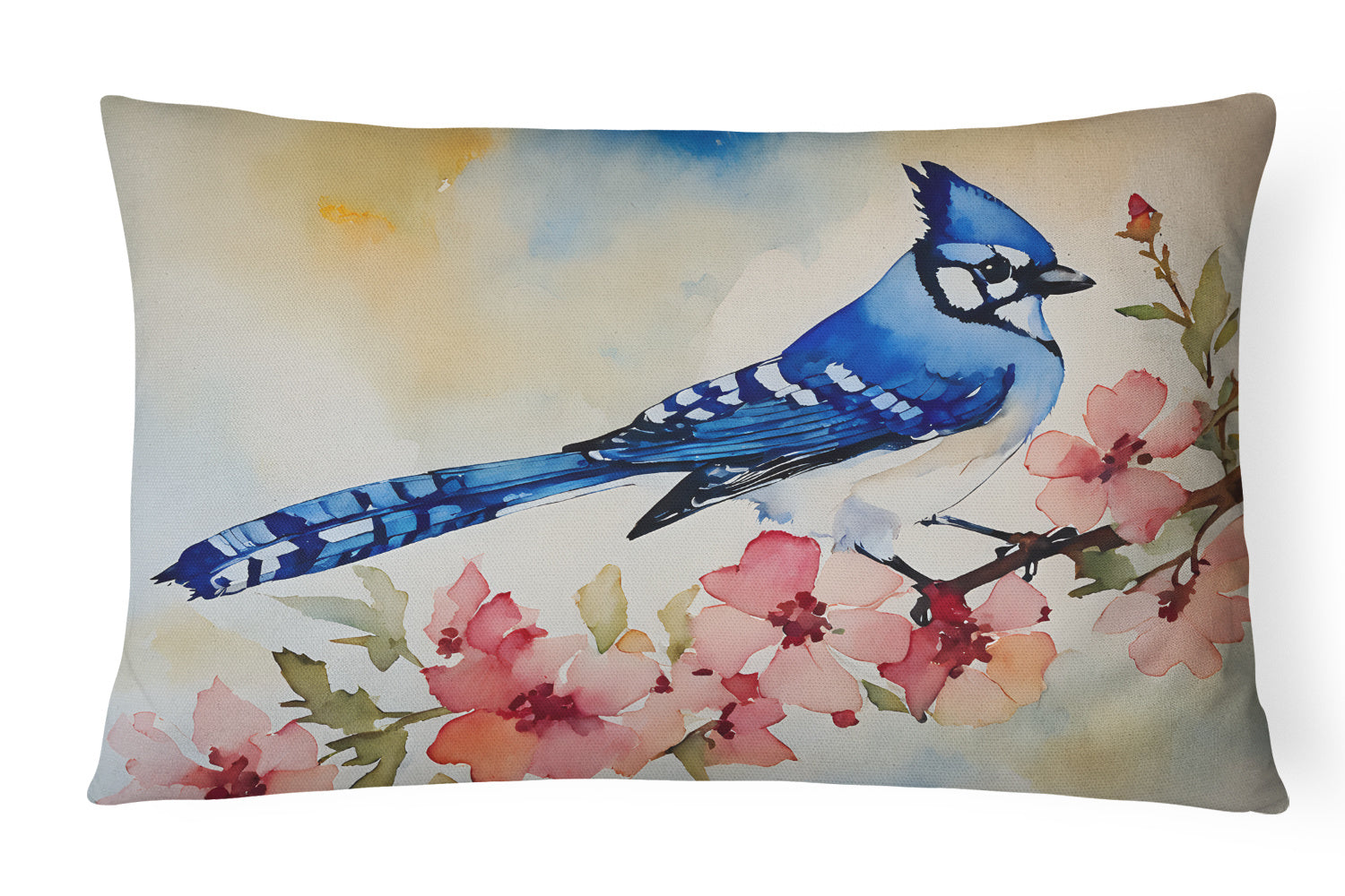 Watercolor Birds Throw Pillow Throw Pillow for Indoor Couch Bed Outdoor Patio Washable, Blue Jay 3187,12Hx16W