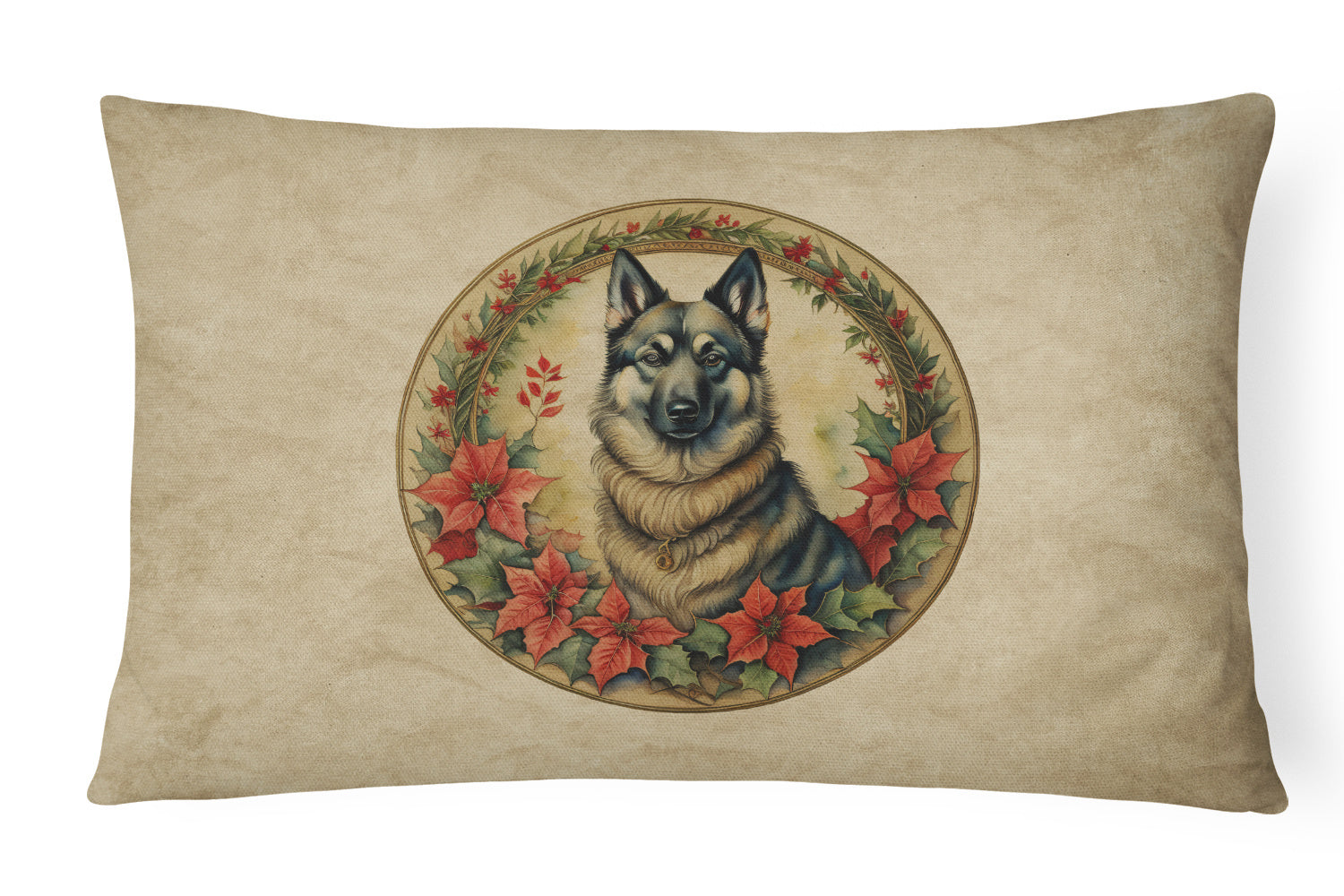 Christmas Flowers Frame Throw Pillow Throw Pillow for Indoor Couch Bed Outdoor Patio Washable, Norwegian Elkhound 2398,12Hx16W