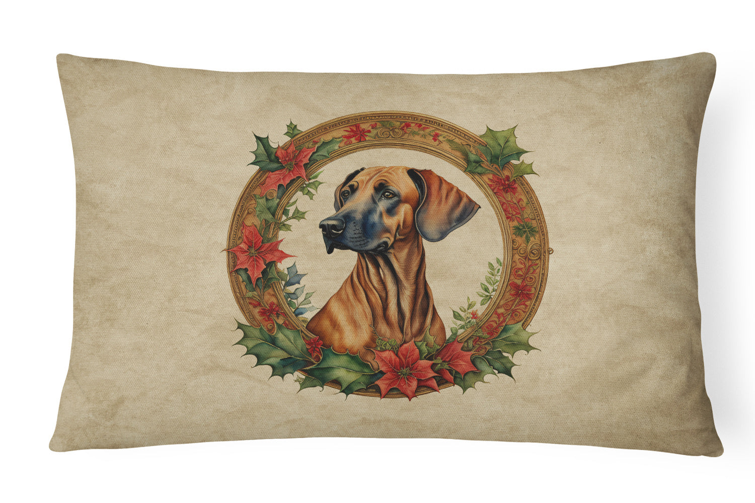 Christmas Flowers Frame Throw Pillow Throw Pillow for Indoor Couch Bed Outdoor Patio Washable, Rhodesian Ridgeback 2418,12Hx16W