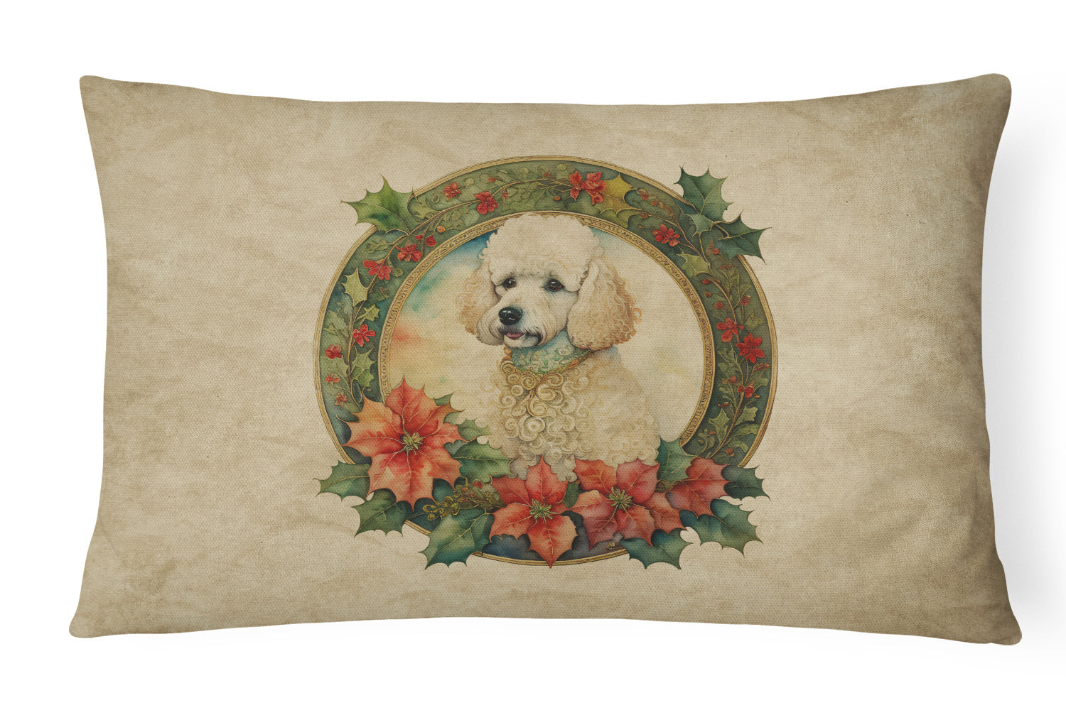 Christmas Flowers Frame Throw Pillow Throw Pillow for Indoor Couch Bed Outdoor Patio Washable, Poodle 2411,12Hx16W