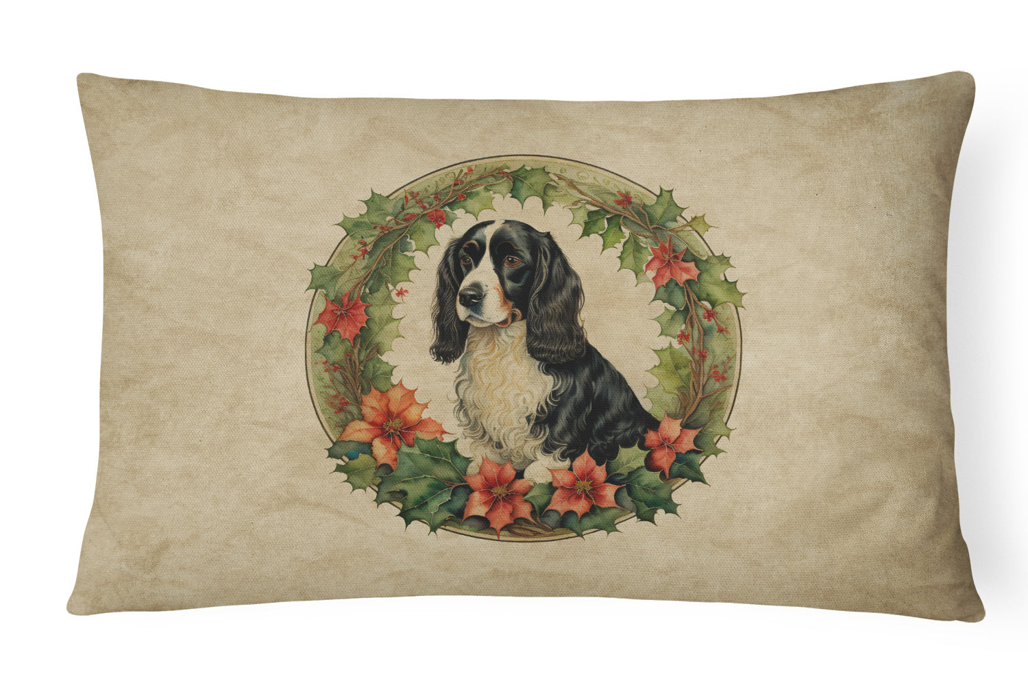 Christmas Flowers Frame Throw Pillow Throw Pillow for Indoor Couch Bed Outdoor Patio Washable, Welsh Springer Spaniel 2443,12Hx16W