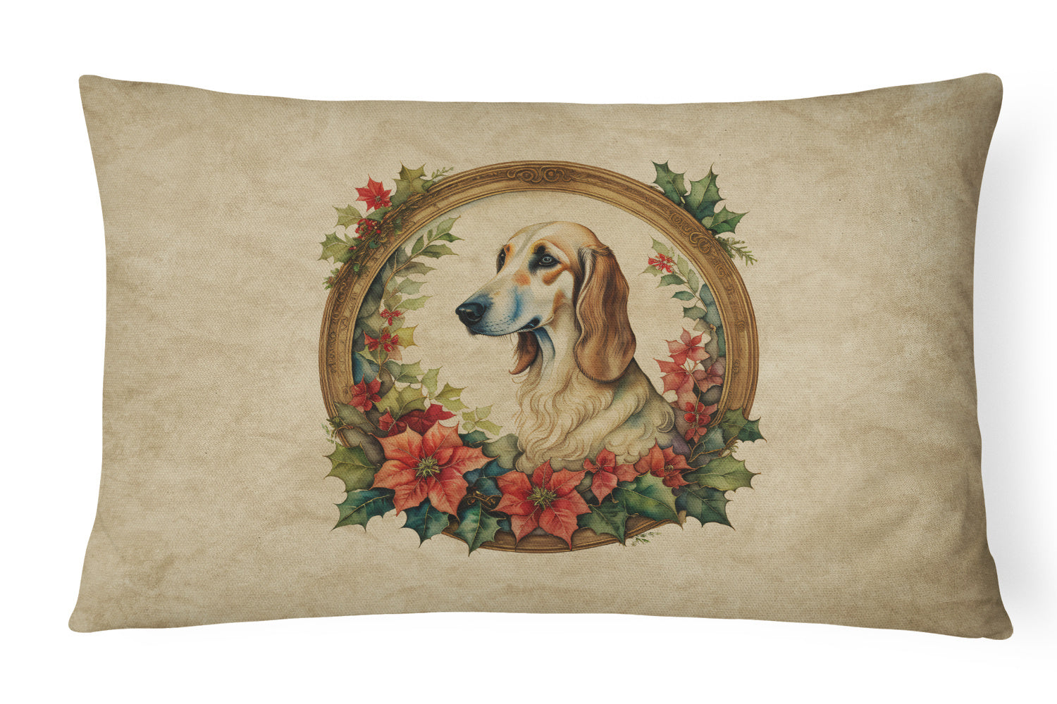 Christmas Flowers Frame Throw Pillow Throw Pillow for Indoor Couch Bed Outdoor Patio Washable, Saluki 2421,12Hx16W