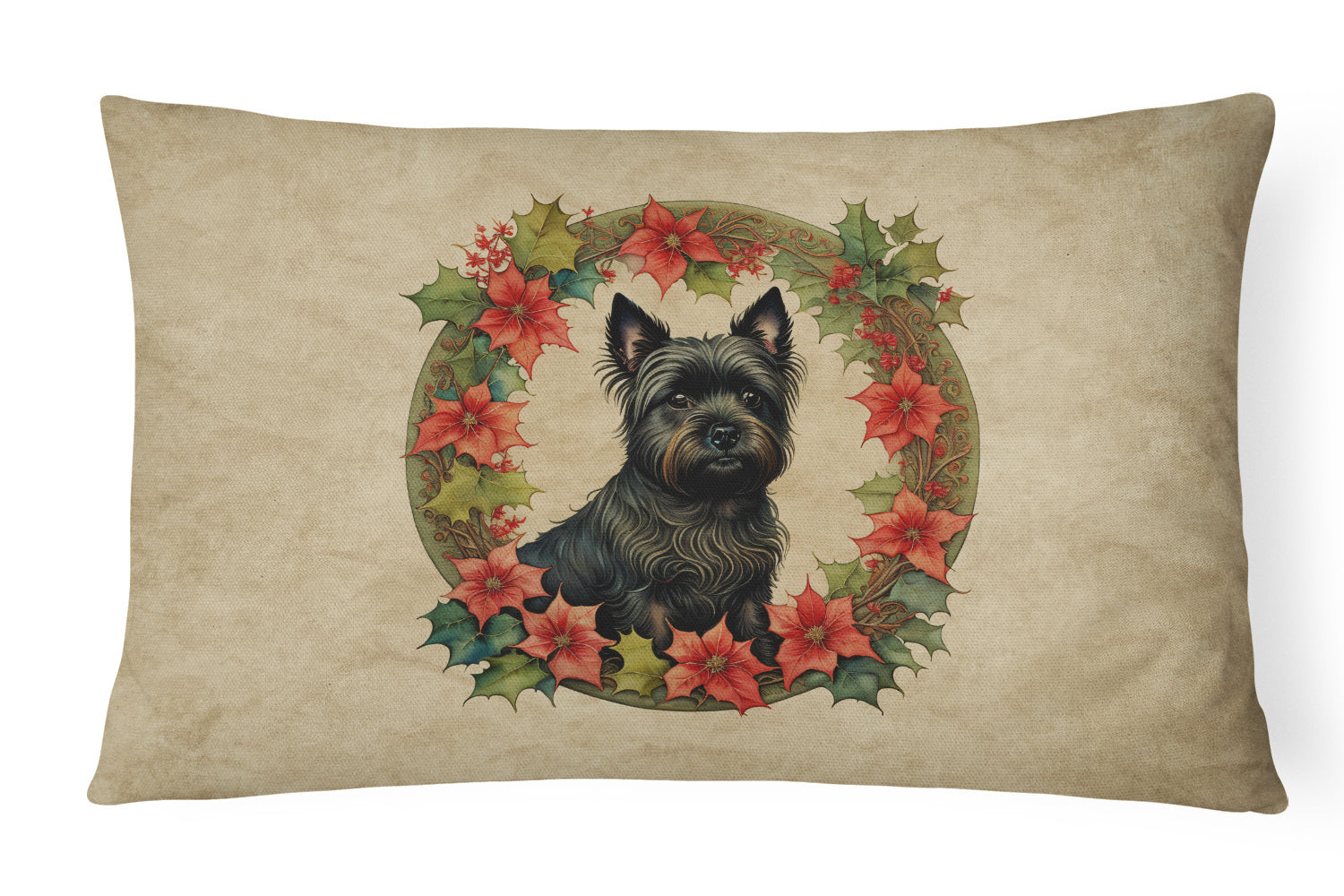 Christmas Flowers Frame Throw Pillow Throw Pillow for Indoor Couch Bed Outdoor Patio Washable, Cairn Terrier 2337,12Hx16W