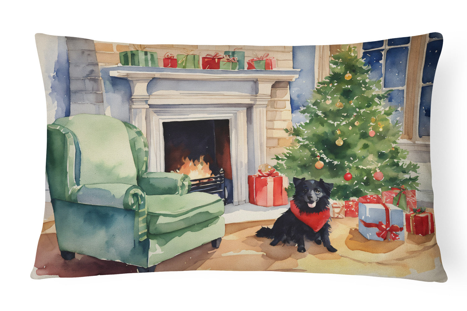 Cozy Christmas Throw Pillow Throw Pillow for Indoor Couch Bed Outdoor Patio Washable, Schipperke 2739,12Hx16W