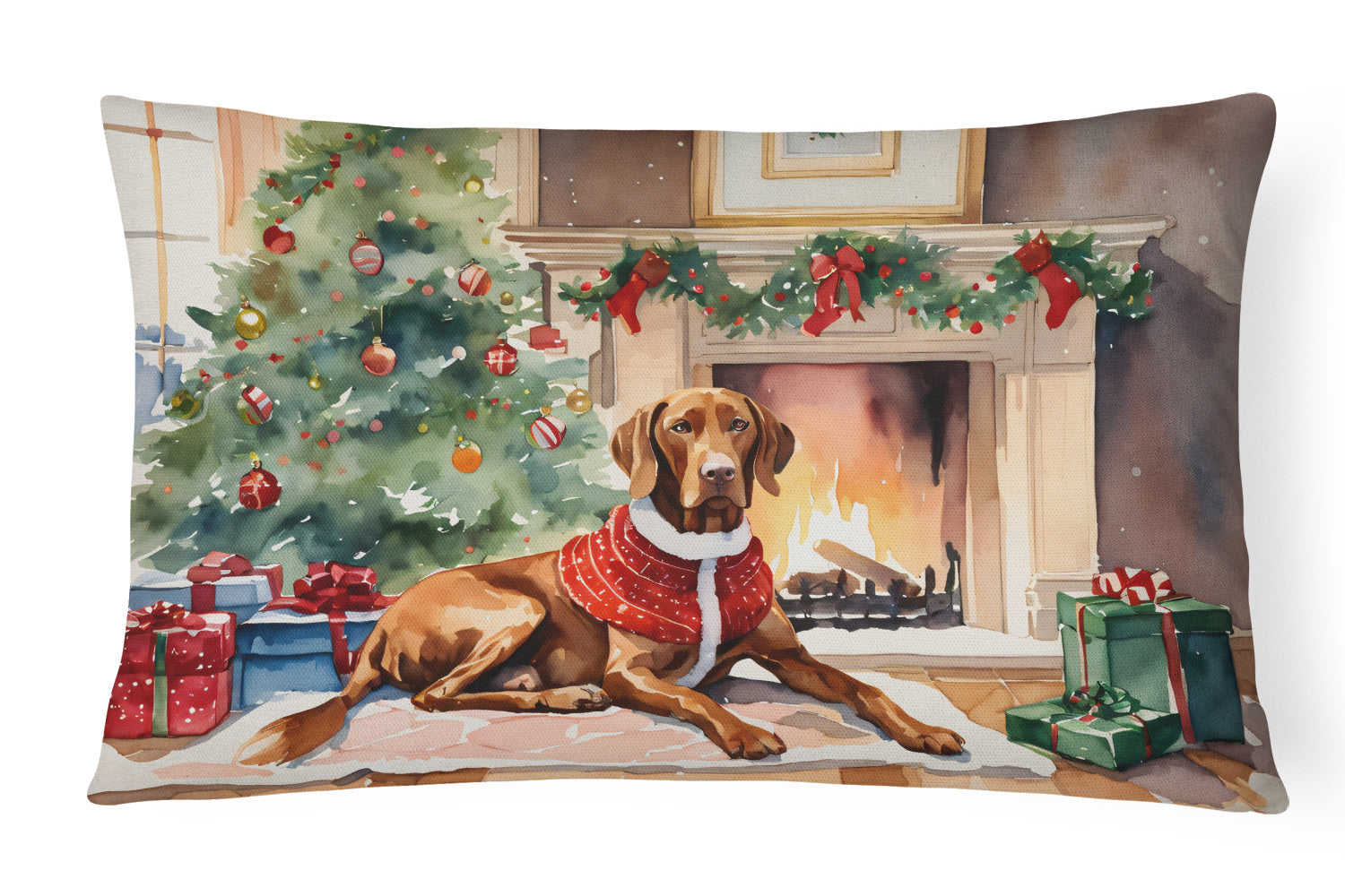 Cozy Christmas Throw Pillow Throw Pillow for Indoor Couch Bed Outdoor Patio Washable, Vizsla 2758,12Hx16W