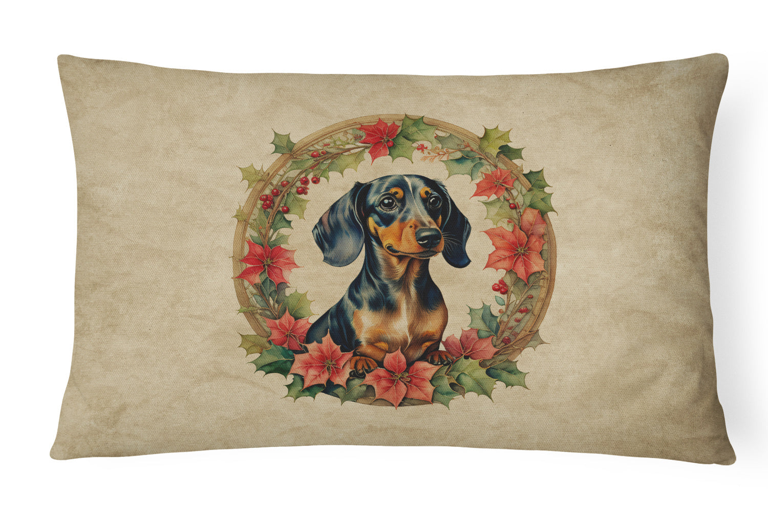 Christmas Flowers Frame Throw Pillow Throw Pillow for Indoor Couch Bed Outdoor Patio Washable, Dachshund 2352,12Hx16W