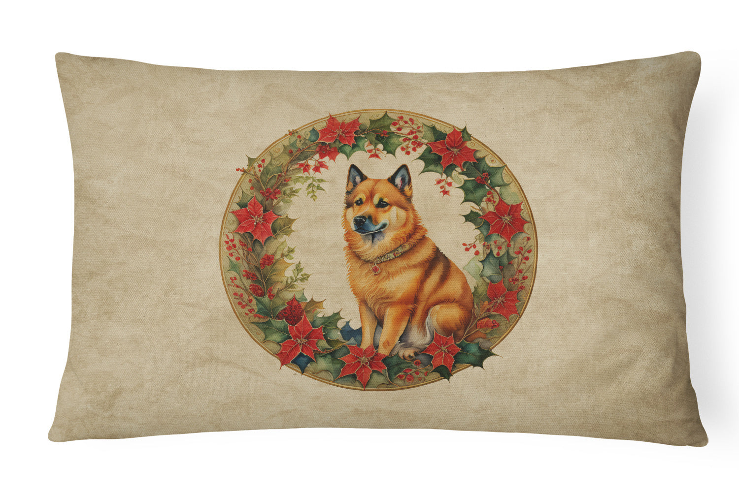 Christmas Flowers Frame Throw Pillow Throw Pillow for Indoor Couch Bed Outdoor Patio Washable, Finnish Spitz 2364,12Hx16W